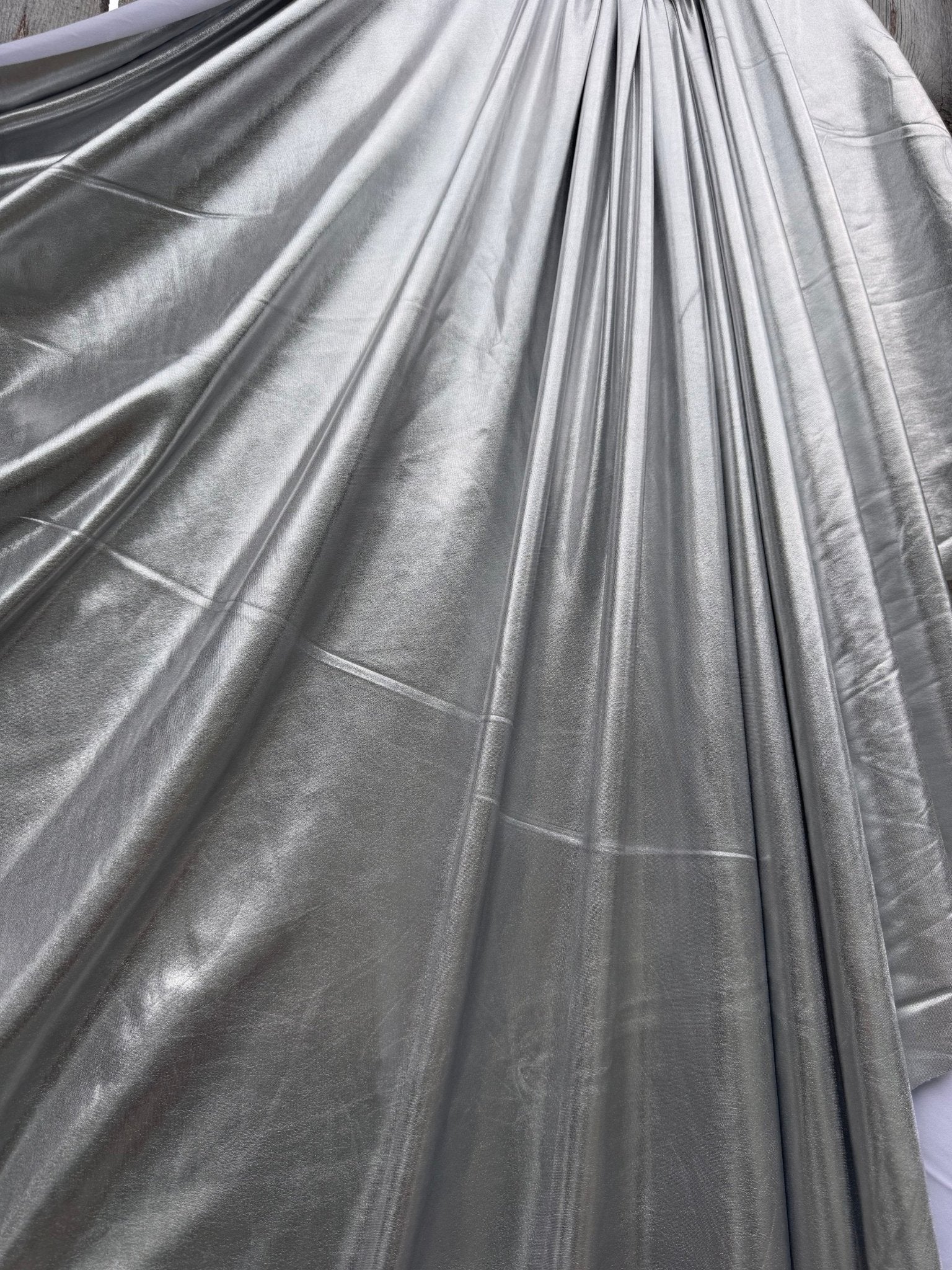 Silver Spandex Lame Foil Fabric by Yard Super Stretch Metallic Lame All Over Foil on Stretch Knit for Dance Wear Costumes, Dresses, Leggings - from Gala Textile