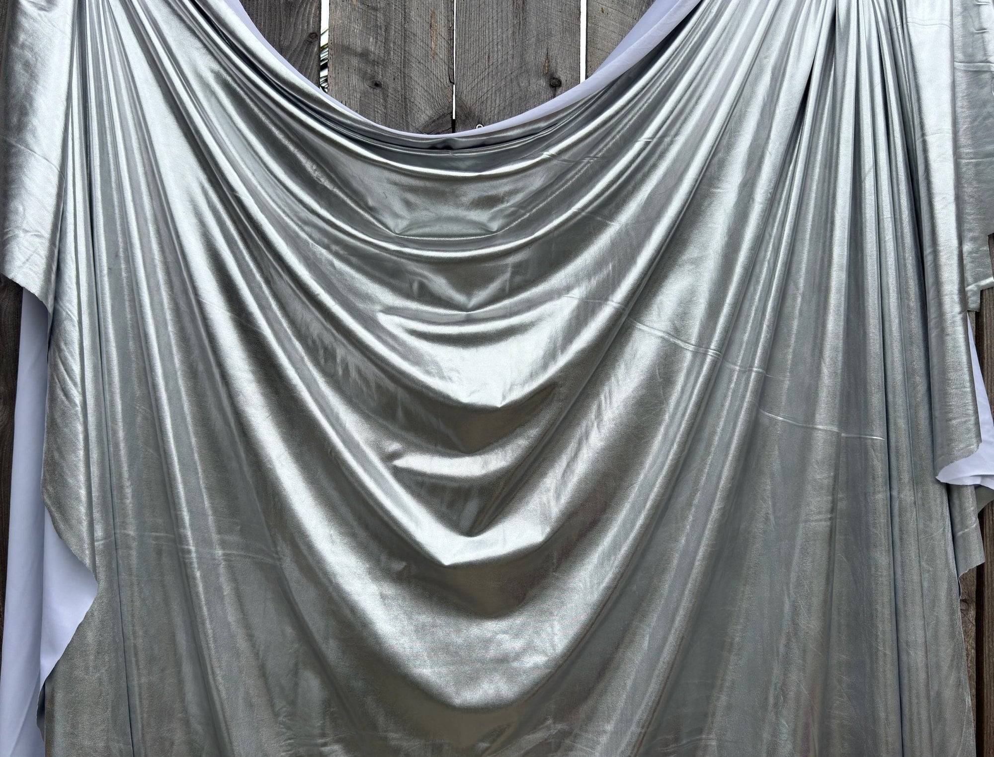 Silver Spandex Lame Foil Fabric by Yard Super Stretch Metallic Lame All Over Foil on Stretch Knit for Dance Wear Costumes, Dresses, Leggings - from Gala Textile