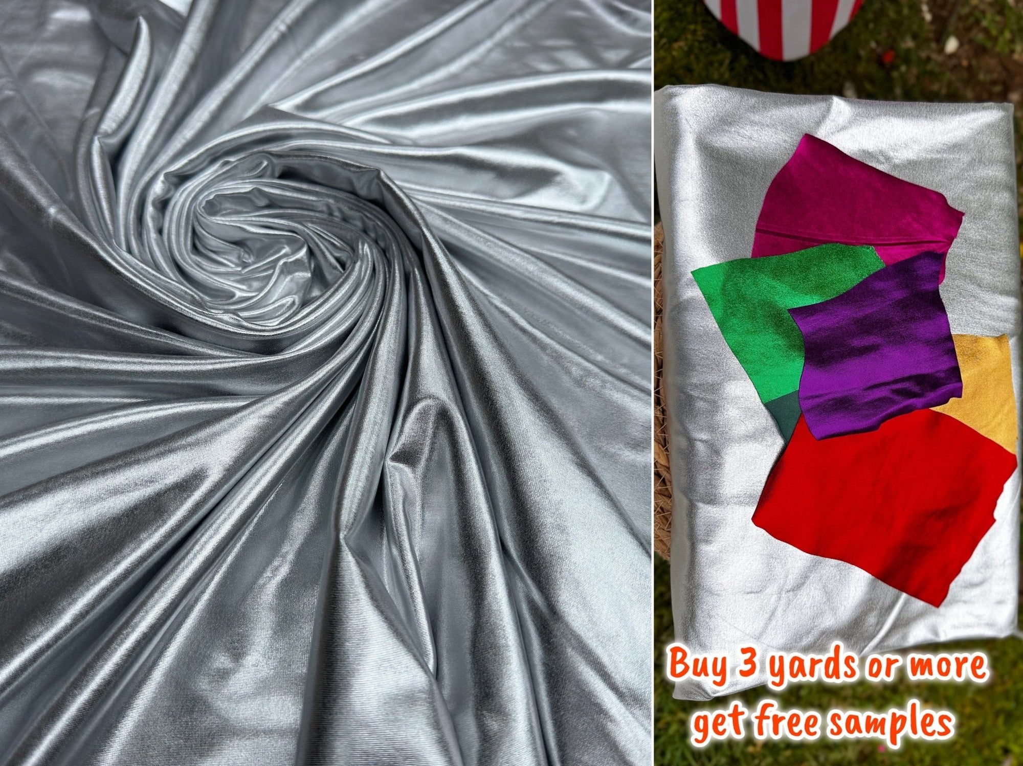 Silver Spandex Lame Foil Fabric by Yard Super Stretch Metallic Lame All Over Foil on Stretch Knit for Dance Wear Costumes, Dresses, Leggings - from Gala Textile