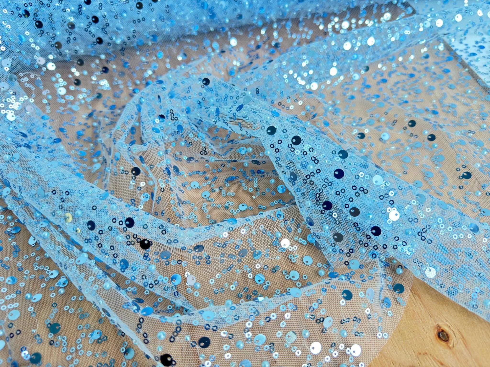 Sky Blue Beaded Lace Fabric – Gala Textile