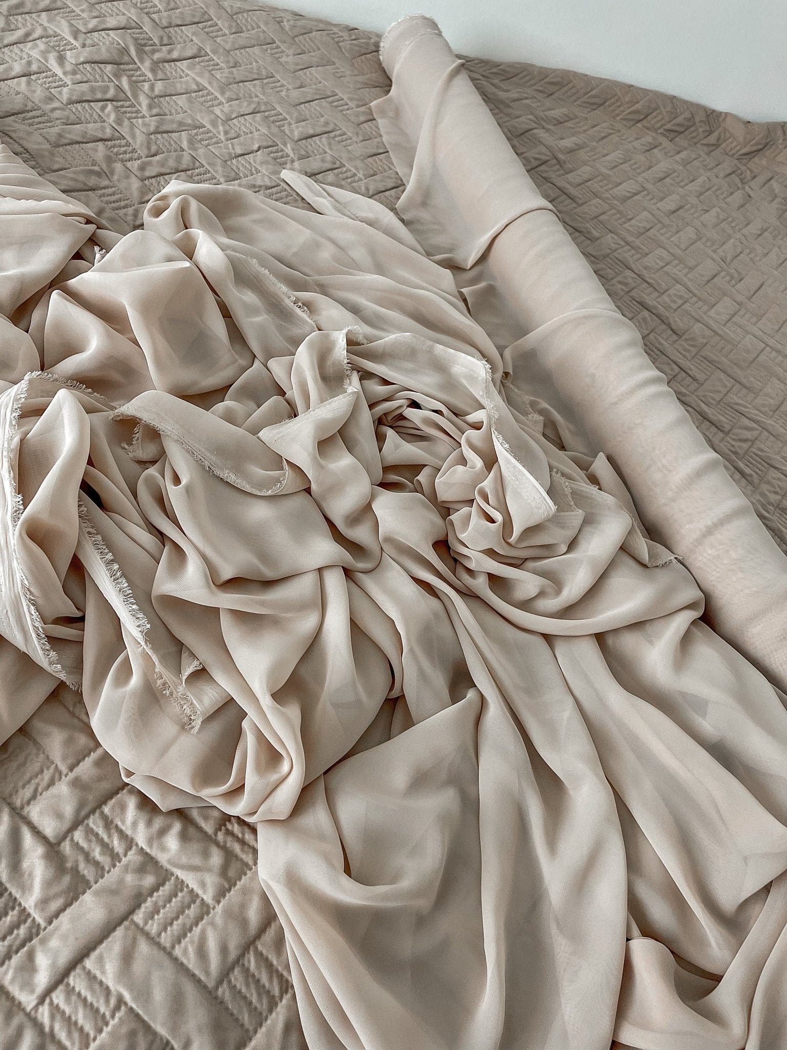 Taupe Chiffon Fabric By Yard, Sheer Fabric Light Weight Chiffon, Cream Bridal Neutral Material for Drapes, Dress Arch Draping Fabric - from Gala Textile