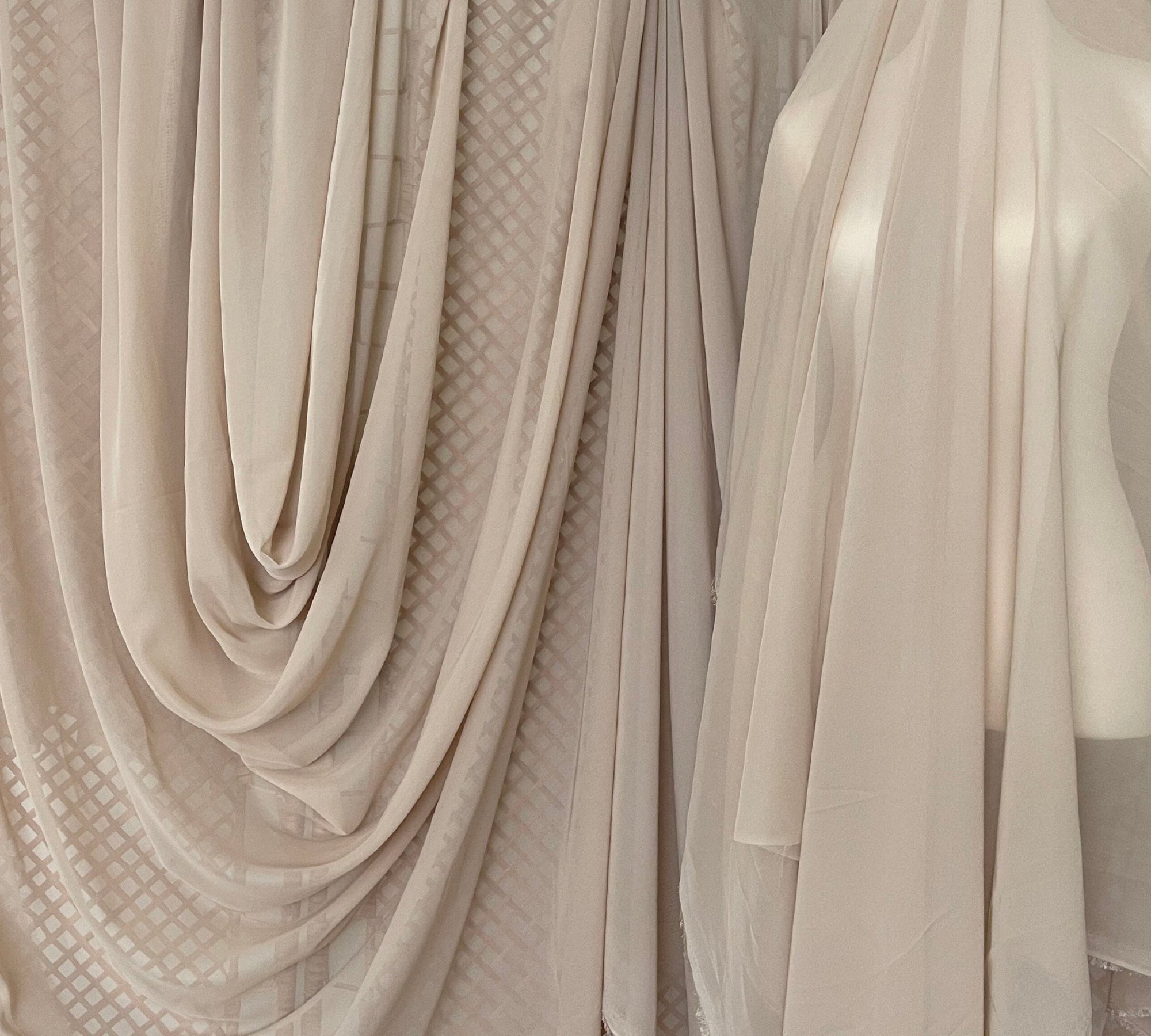 Taupe Chiffon Fabric By Yard, Sheer Fabric Light Weight Chiffon, Cream Bridal Neutral Material for Drapes, Dress Arch Draping Fabric - from Gala Textile