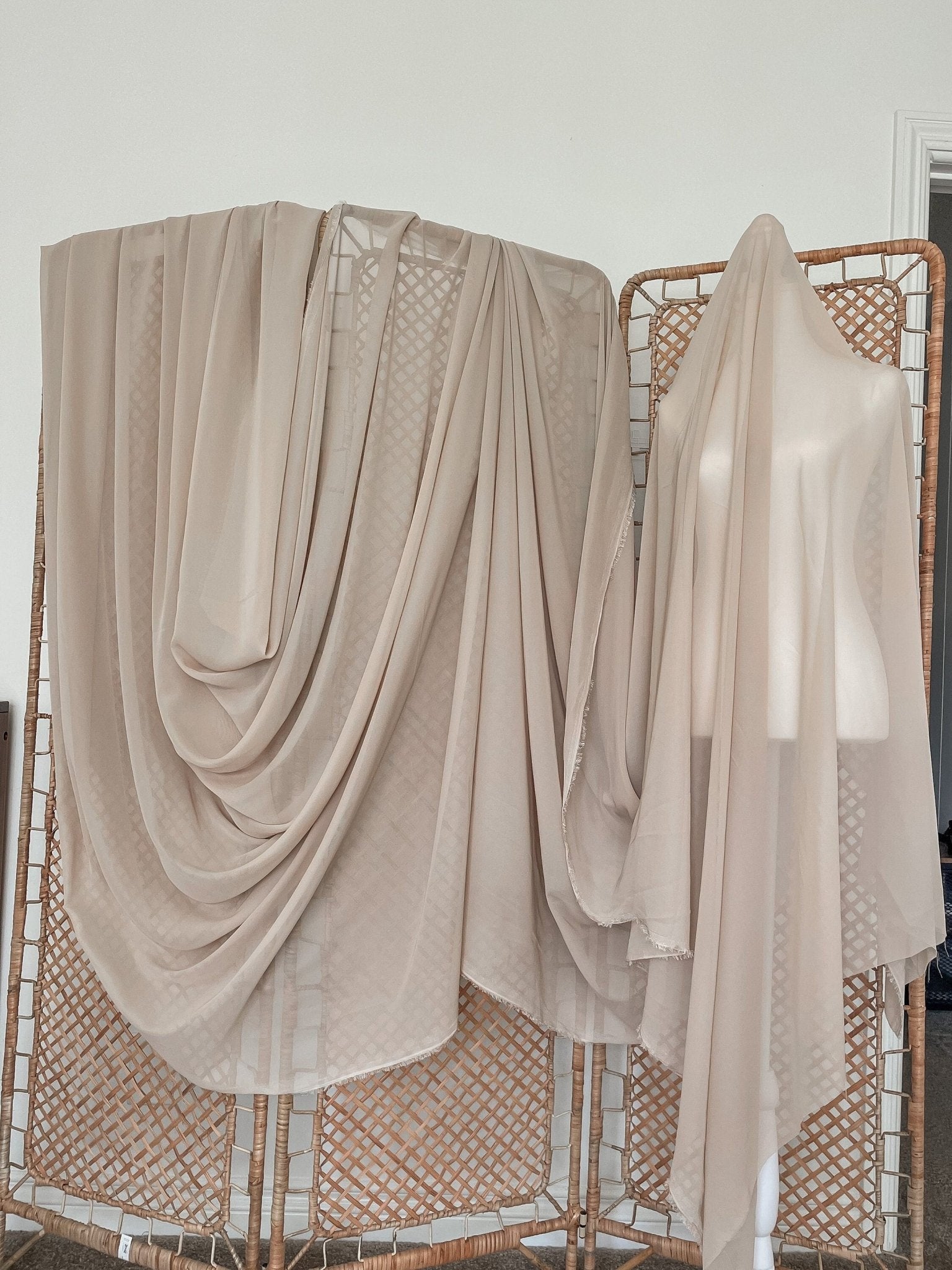 Taupe Chiffon Fabric By Yard, Sheer Fabric Light Weight Chiffon, Cream Bridal Neutral Material for Drapes, Dress Arch Draping Fabric - from Gala Textile
