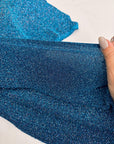Turquoise 4 Way Stretch Lurex Fabric by The Yard Knit Spandex Shimmery Multi Color Blue Glitter Knit For Dressmaking Gown Backdrop Drapes - from Gala Textile
