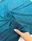 Turquoise 4 Way Stretch Lurex Fabric by The Yard Knit Spandex Shimmery Multi Color Blue Glitter Knit For Dressmaking Gown Backdrop Drapes - from Gala Textile