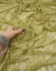 Moss Green Floral Stretch Lace Fabric by the Yard