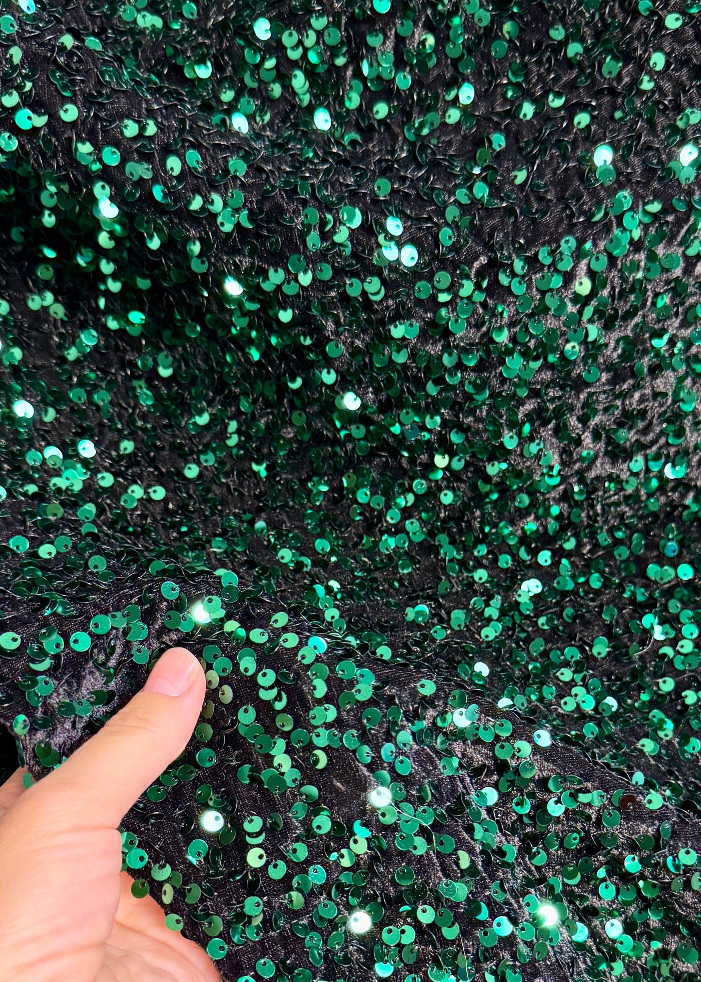 Hunter green sequins on black velvet