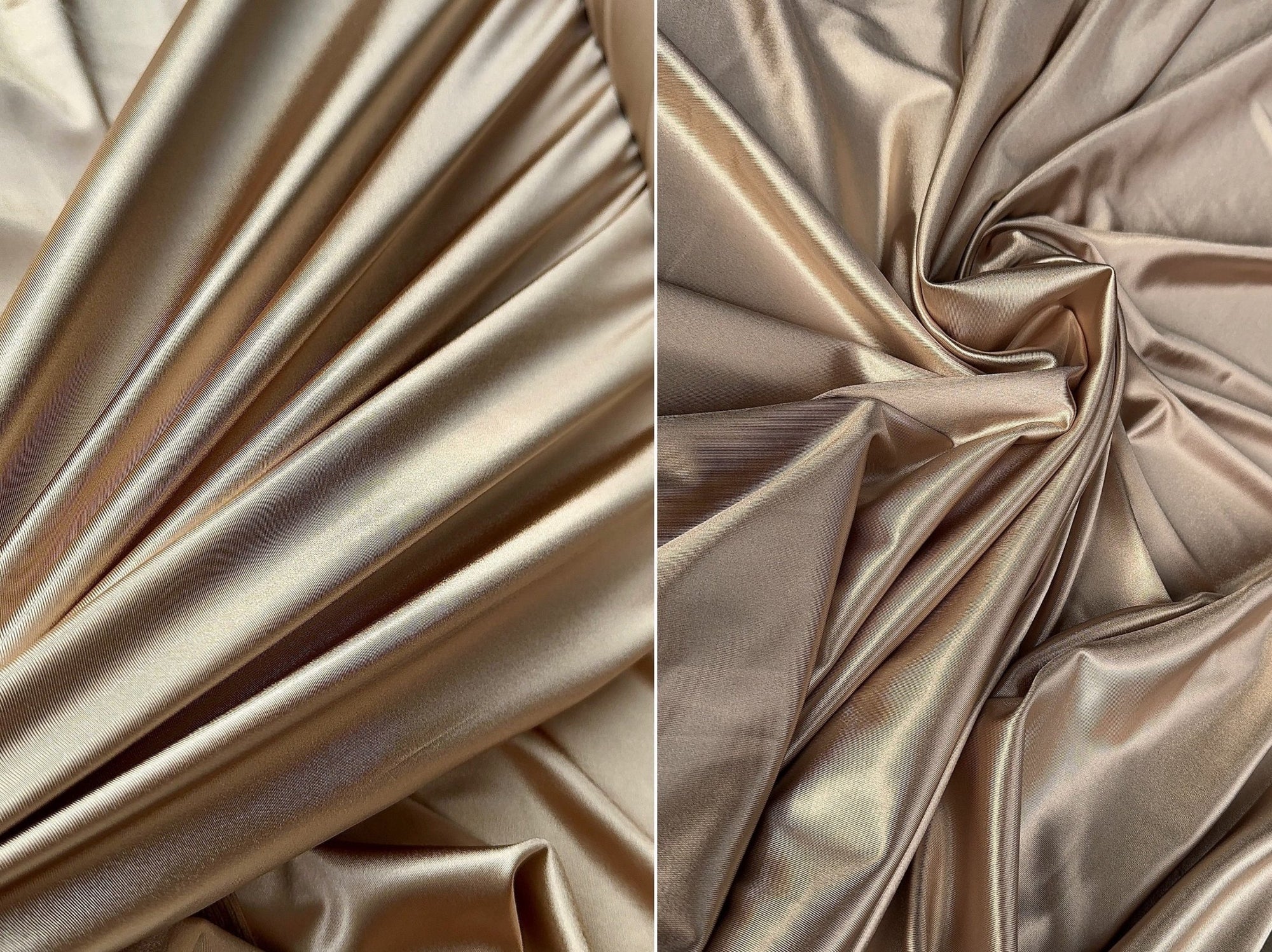 4 Way Champagne Super Stretch Satin Spandex, Ideal for Dress, Bodysuit, Activewear, Dancewear, and Sportswear in Tan Luxurious Shiny Spandex - from Gala Textile