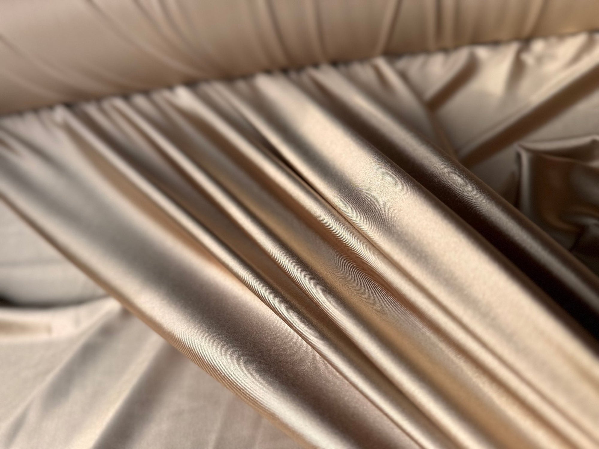 4 Way Champagne Super Stretch Satin Spandex, Ideal for Dress, Bodysuit, Activewear, Dancewear, and Sportswear in Tan Luxurious Shiny Spandex - from Gala Textile