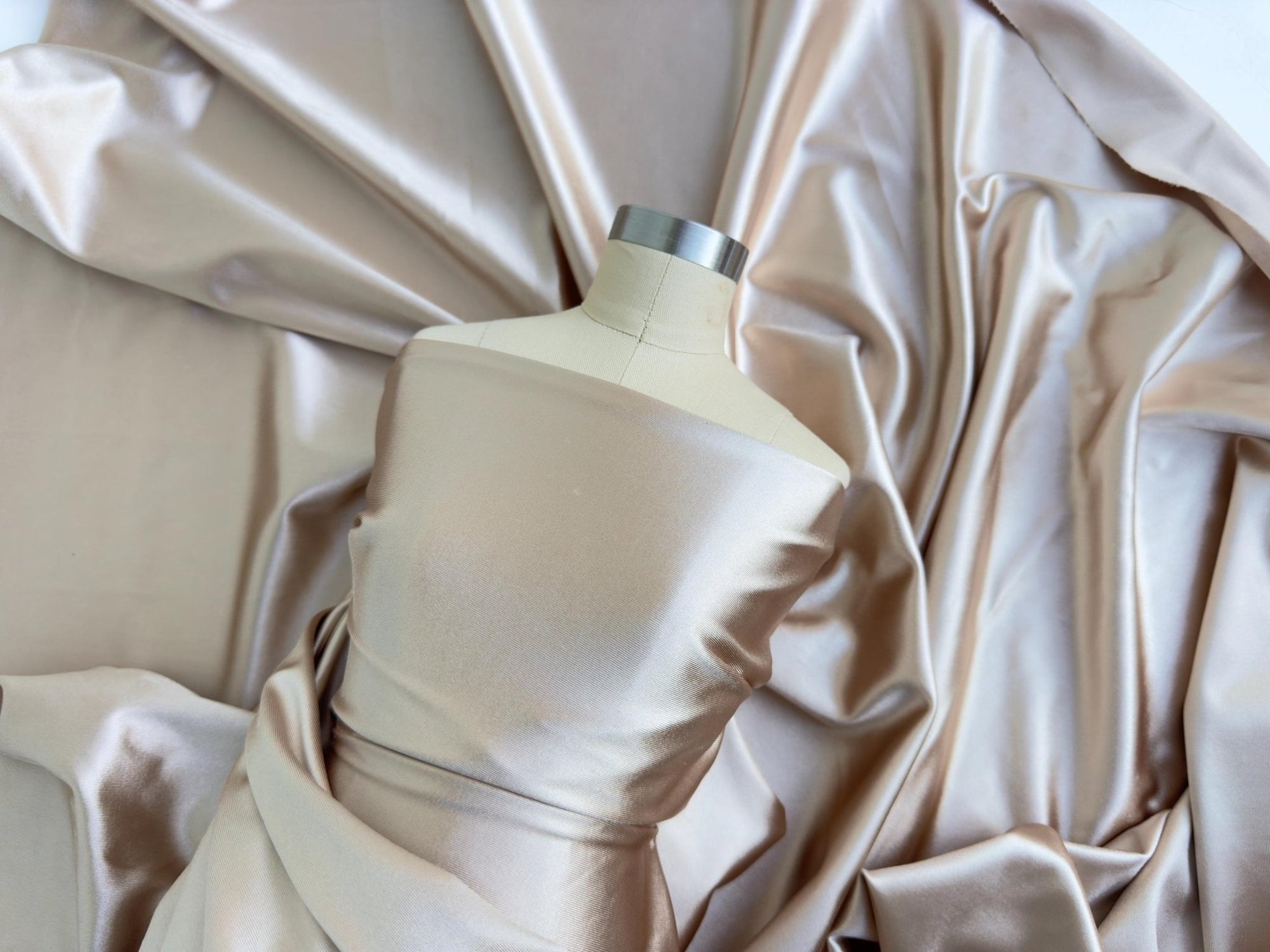4 Way Champagne Super Stretch Satin Spandex, Ideal for Dress, Bodysuit, Activewear, Dancewear, and Sportswear in Tan Luxurious Shiny Spandex - from Gala Textile
