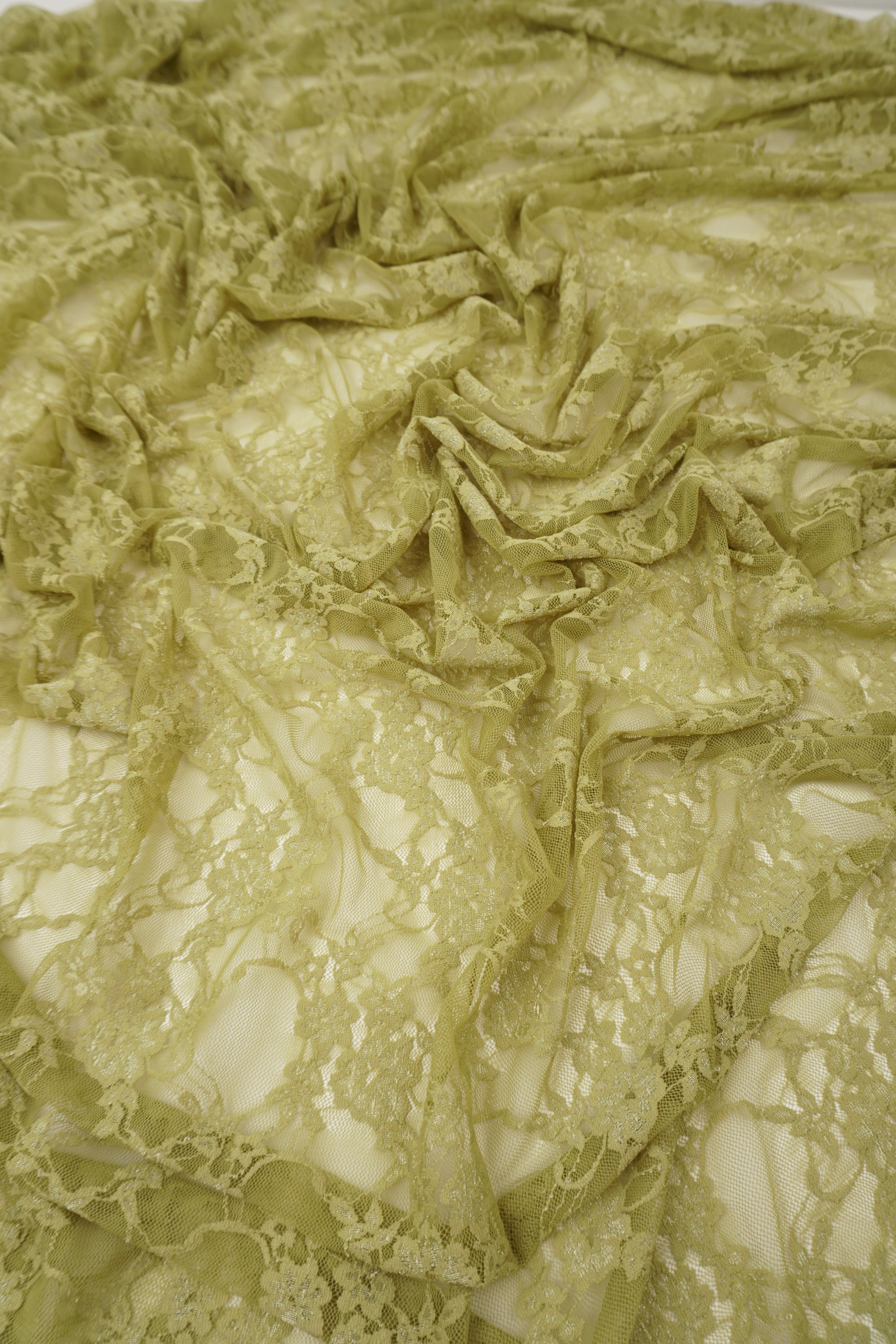 Moss Green Floral Stretch Lace Fabric by the Yard