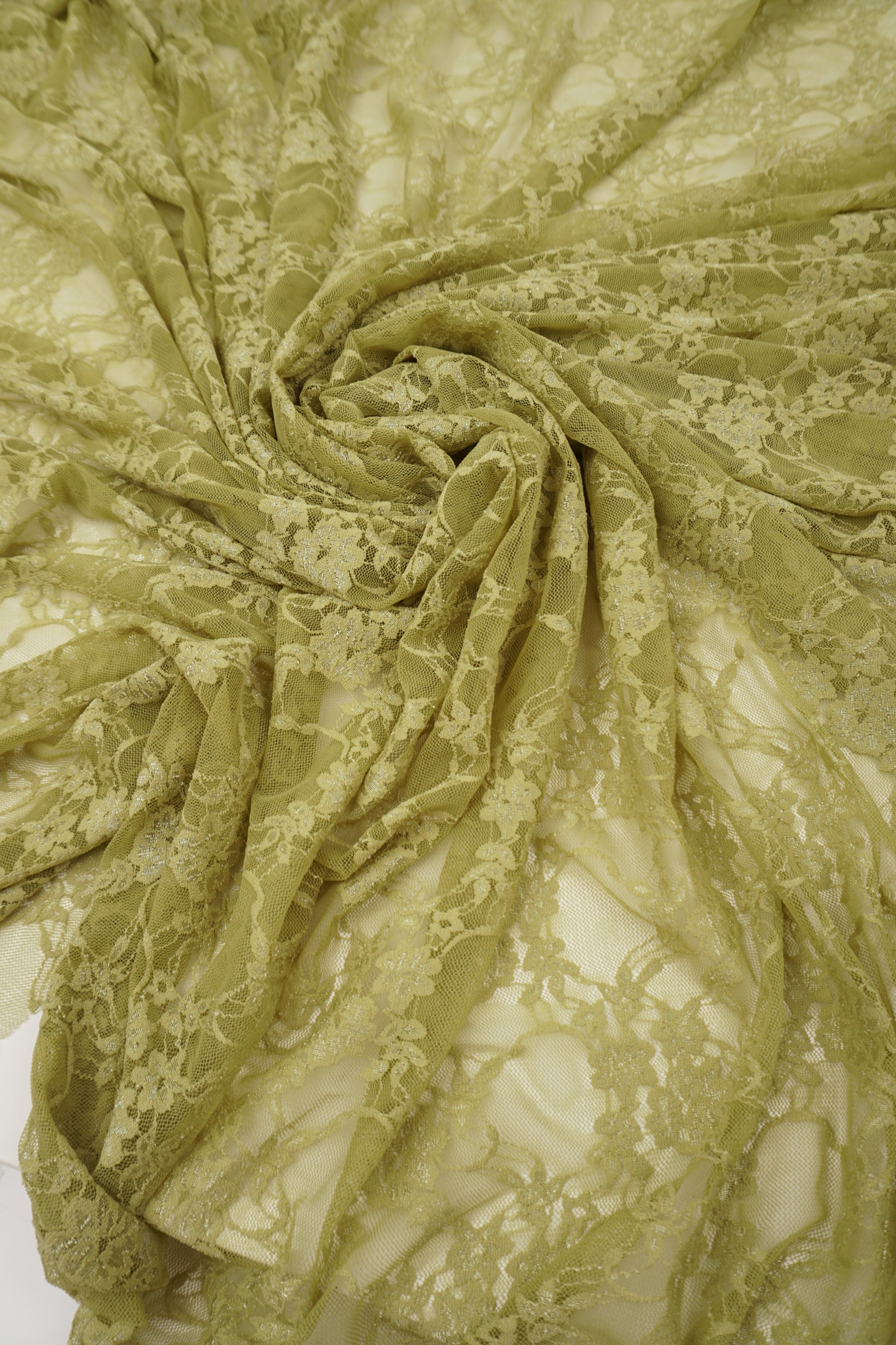 Moss Green Floral Stretch Lace Fabric by the Yard