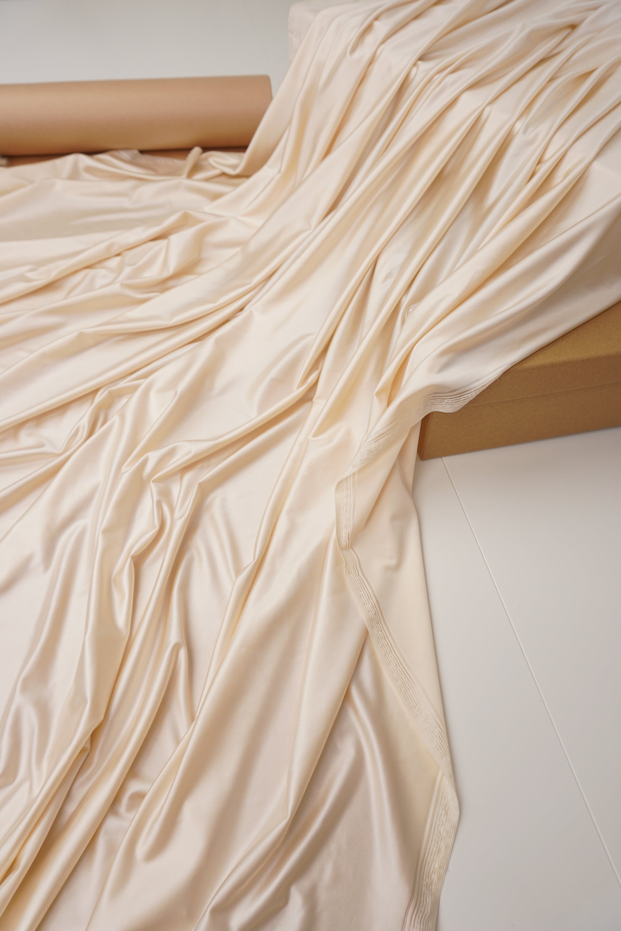 Cream Shiny Milliskin Nylon Spandex Fabric | 4-Way Stretch | By the Yard