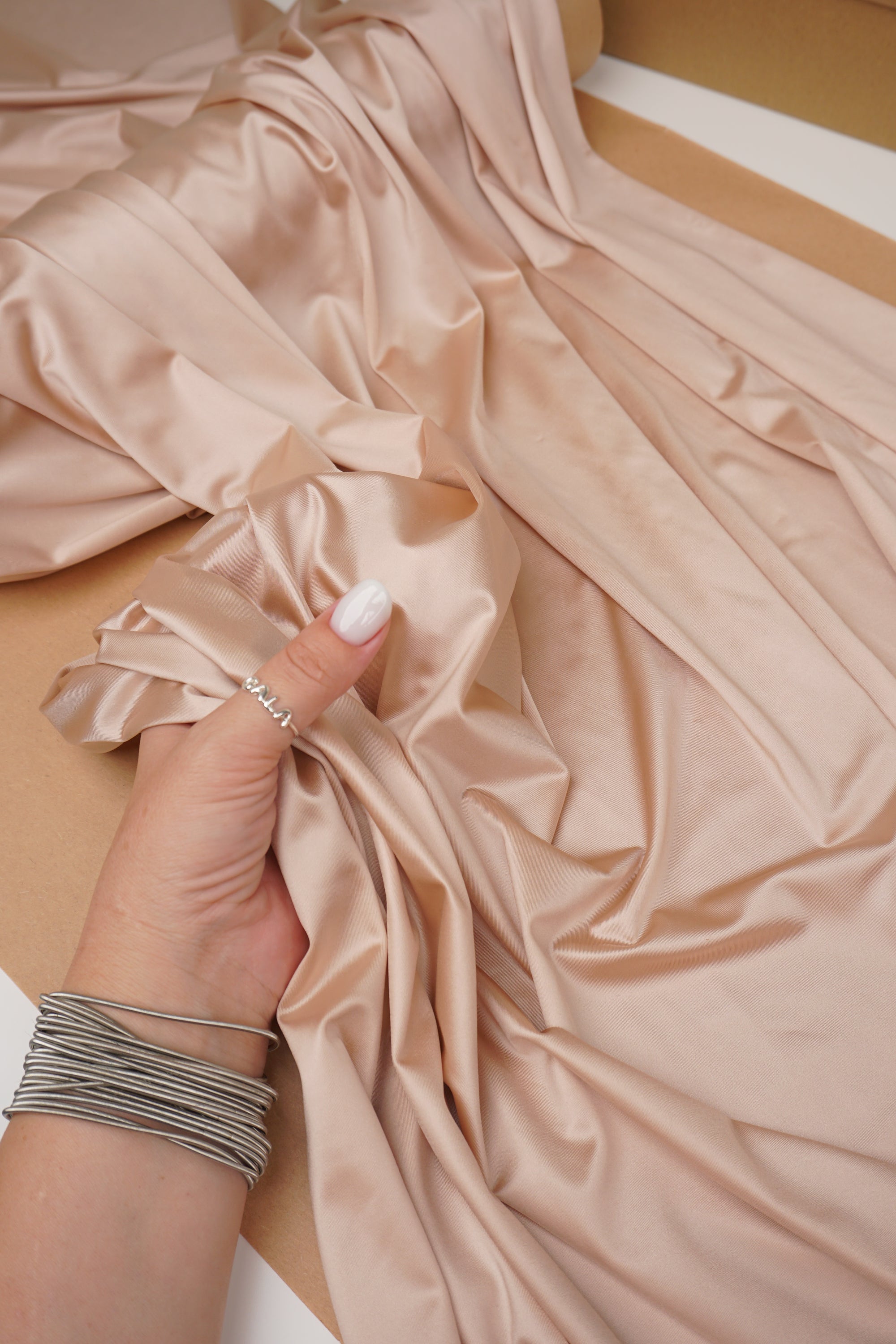 Taupe Shiny Milliskin Nylon Spandex Fabric | 4-Way Stretch | By the Yard