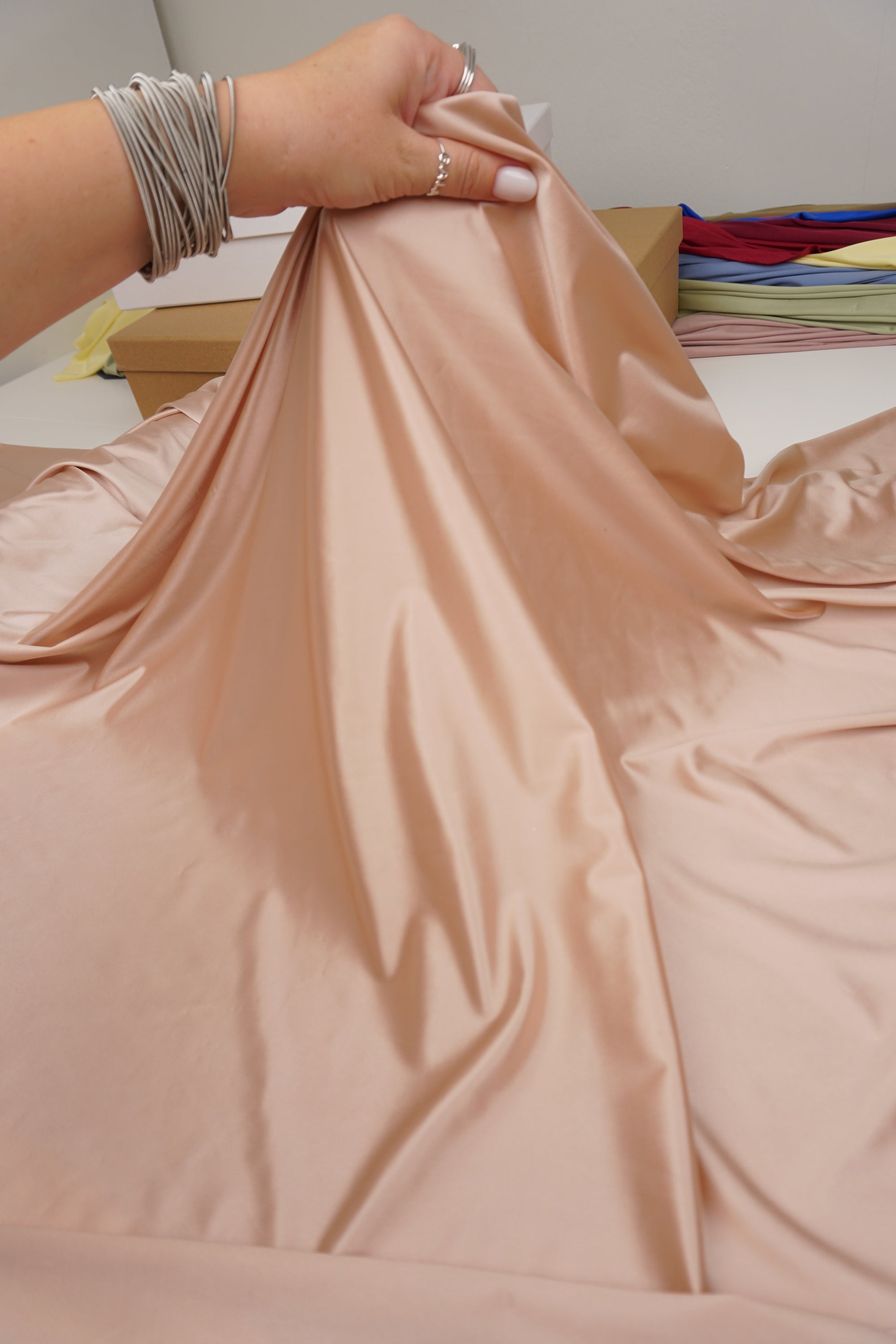 Taupe Shiny Milliskin Nylon Spandex Fabric | 4-Way Stretch | By the Yard