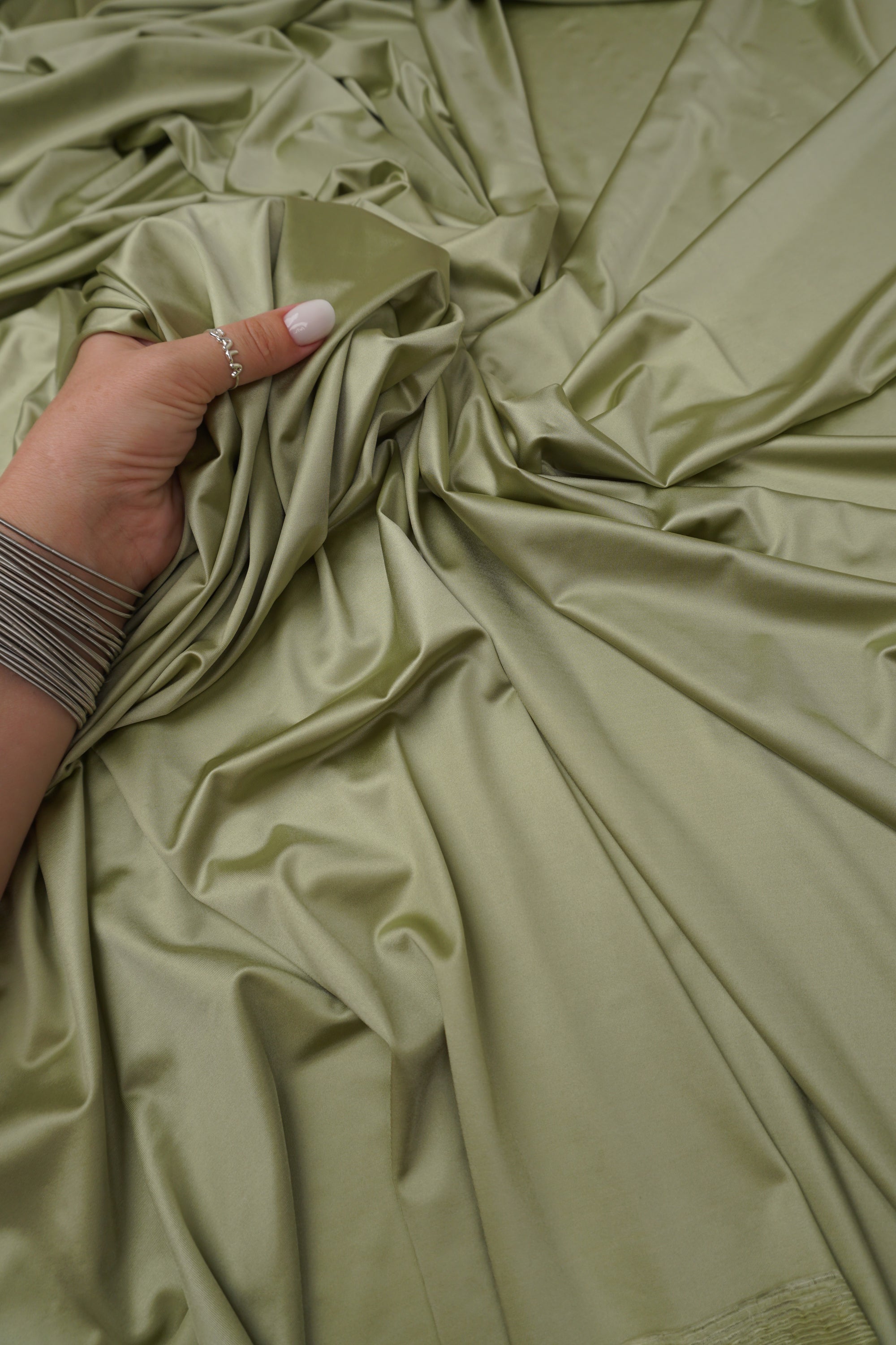 Sage Green Shiny Nylon Spandex Fabric - 4-Way Stretch