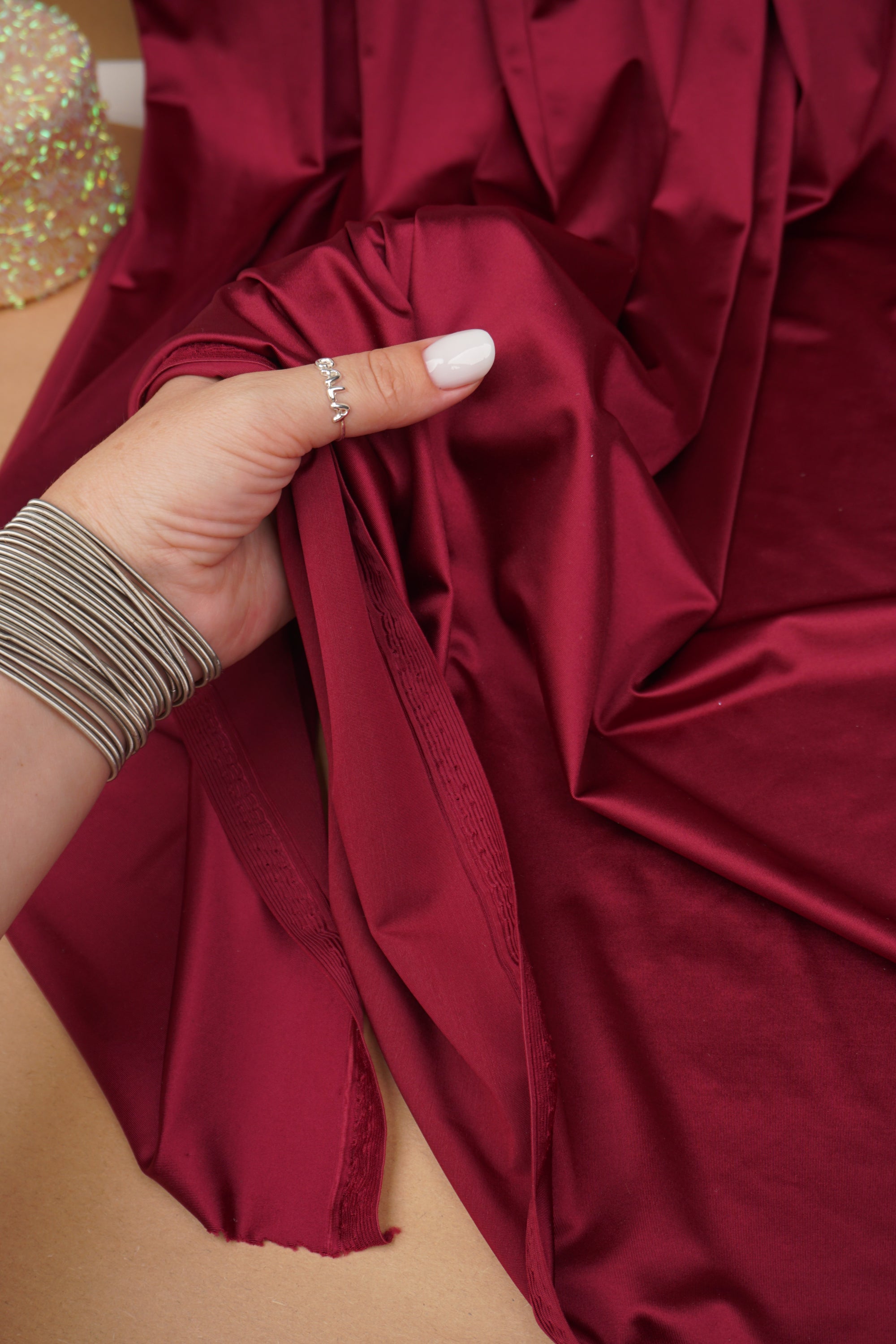 Burgundy Nylon Spandex Fabric by the Yard - Shiny 4-Way Stretch 80/20