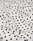 Ivory Polka Dot Satin Dress Fabric – Small Black Dots, Light Stretch, 58" Wide