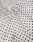 Ivory Polka Dot Satin Dress Fabric – Small Black Dots, Light Stretch, 58" Wide
