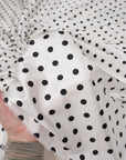 Ivory Polka Dot Satin Dress Fabric – Small Black Dots, Light Stretch, 58" Wide