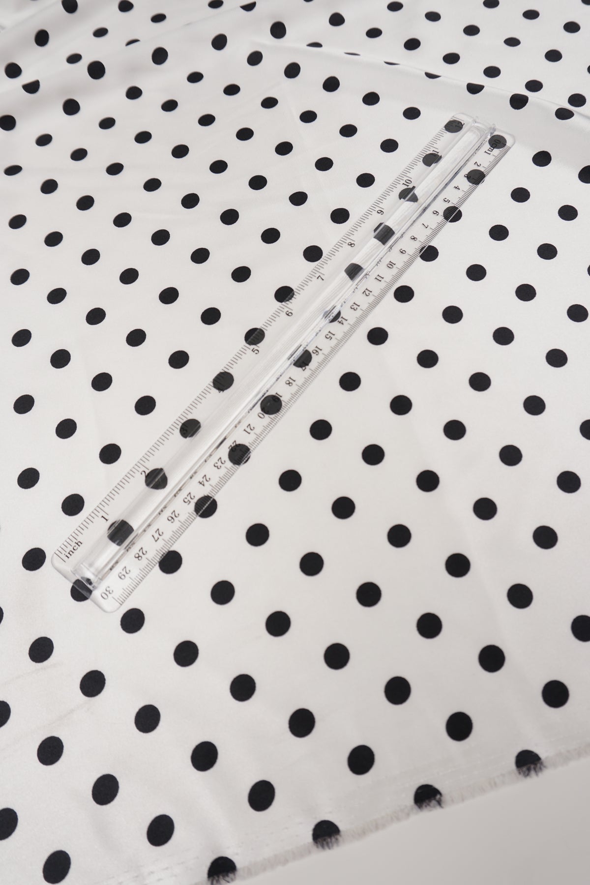 Ivory Polka Dot Satin Dress Fabric – Small Black Dots, Light Stretch, 58" Wide