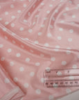 Dusty Pink Polka Dot Satin Dress Fabric – Small White Dots, Light Stretch, 58" Wide