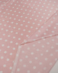 Dusty Pink Polka Dot Satin Dress Fabric – Small White Dots, Light Stretch, 58" Wide
