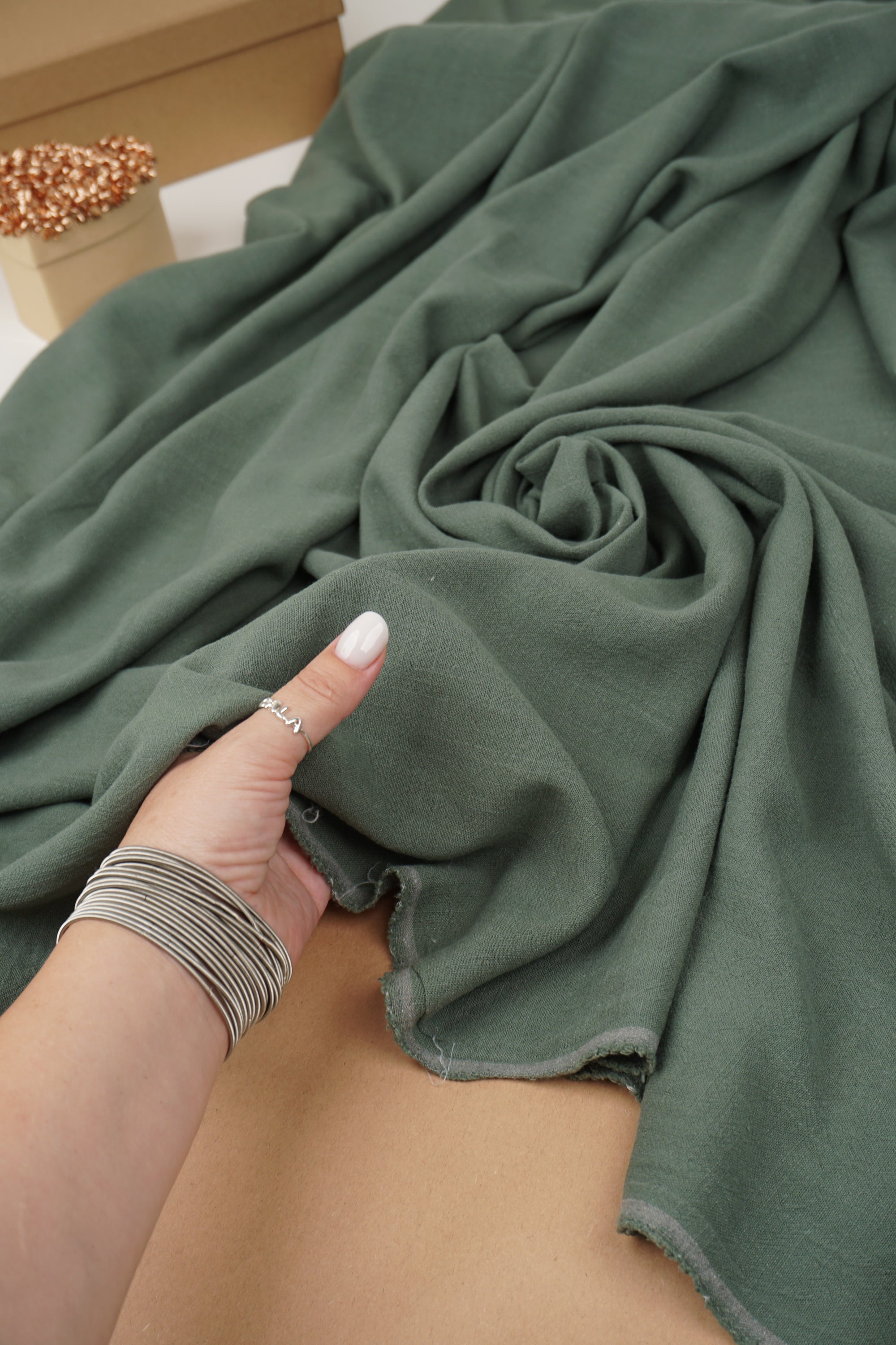 Hunter Green Washed Linen Rayon Fabric