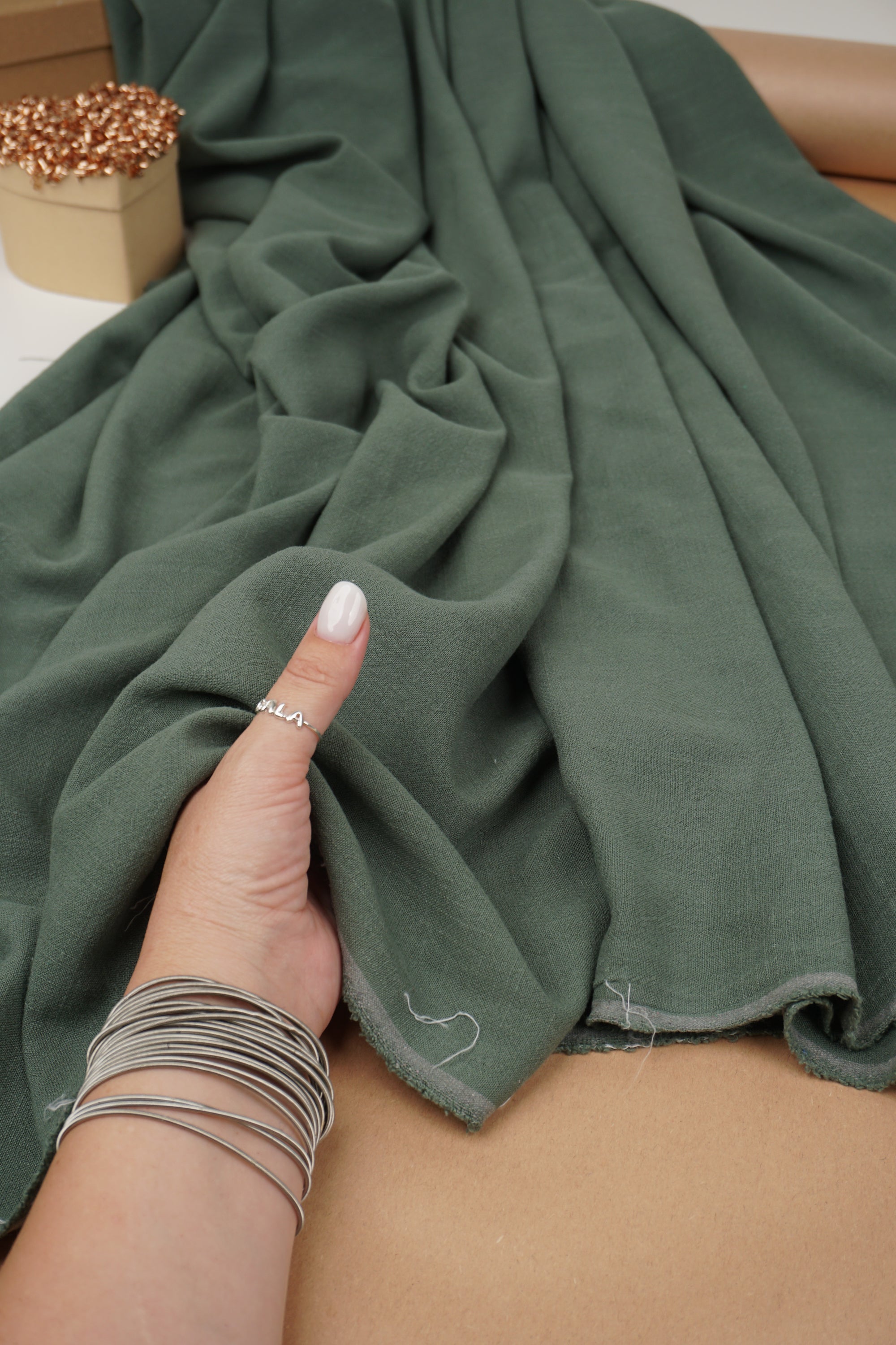 Hunter Green Washed Linen Rayon Fabric