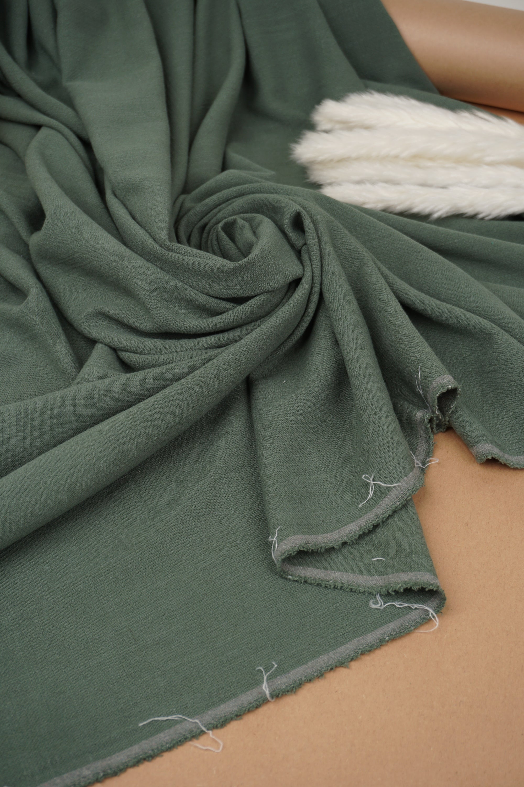 Hunter Green Washed Linen Rayon Fabric