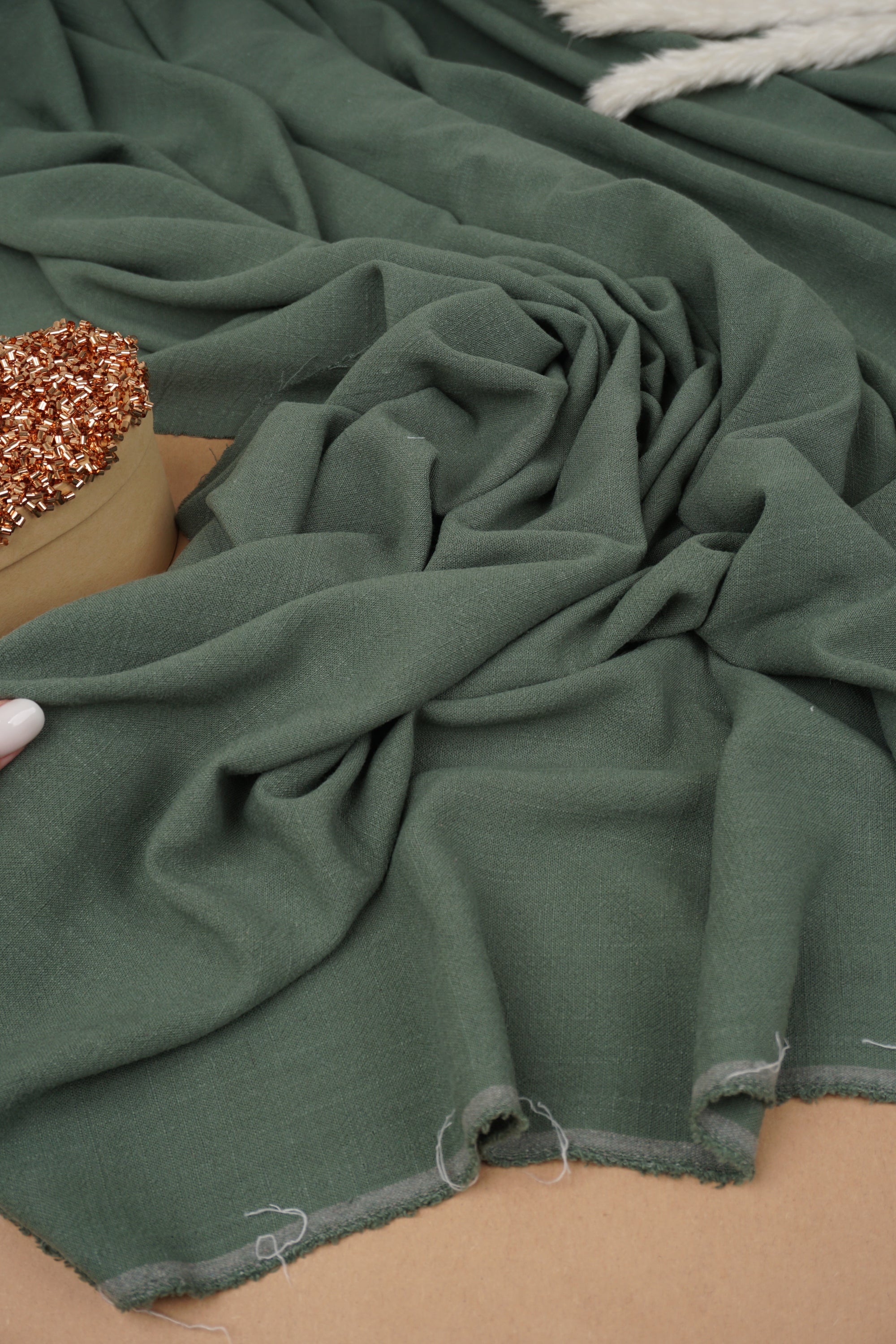 Hunter Green Washed Linen Rayon Fabric