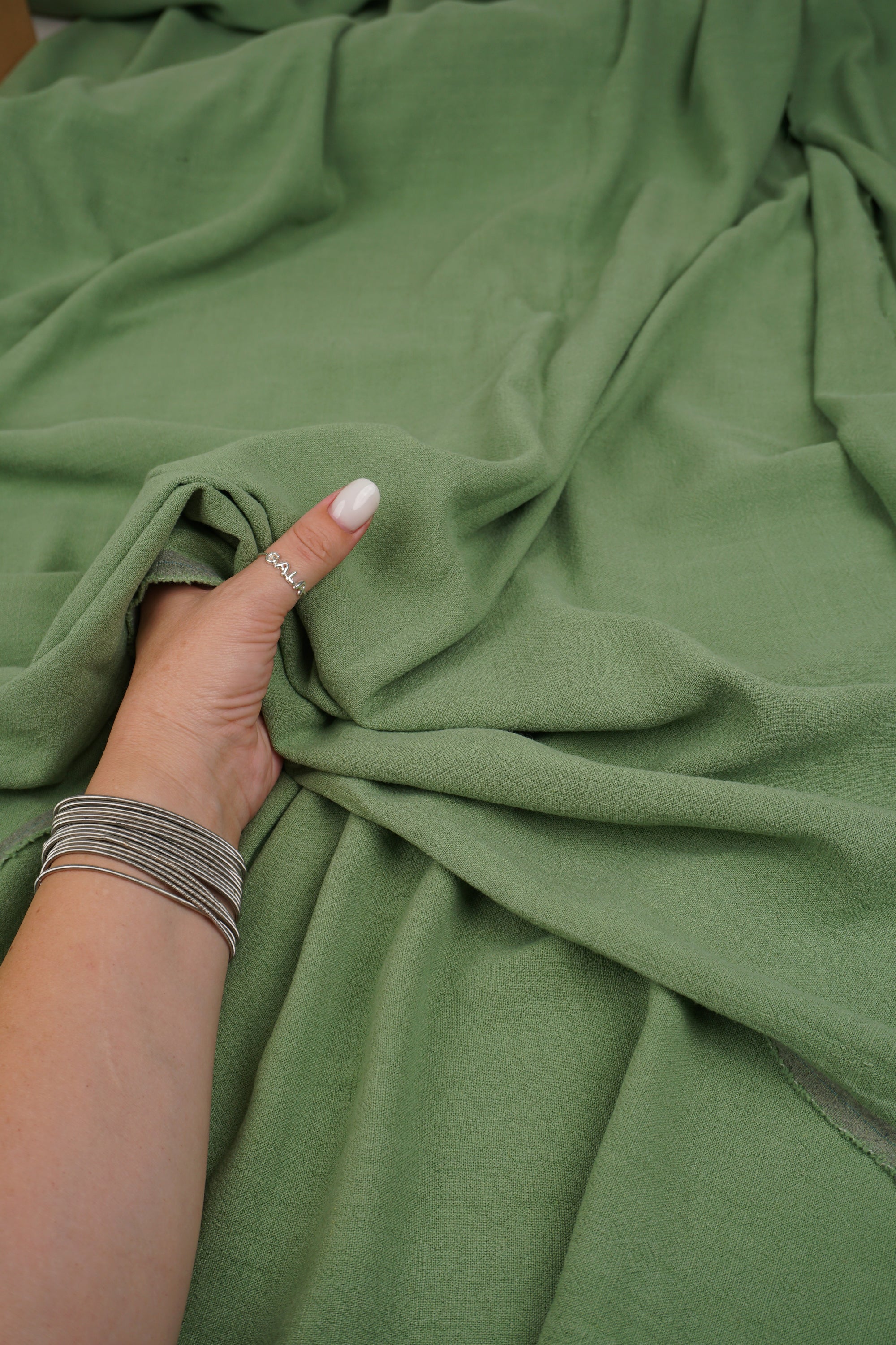 Moss Green Washed Linen Rayon Fabric