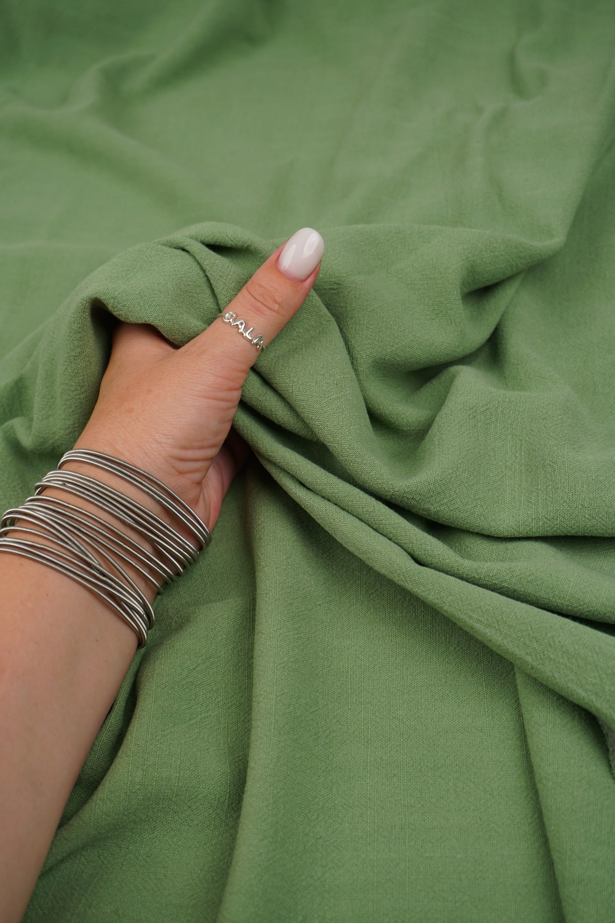 Moss Green Washed Linen Rayon Fabric