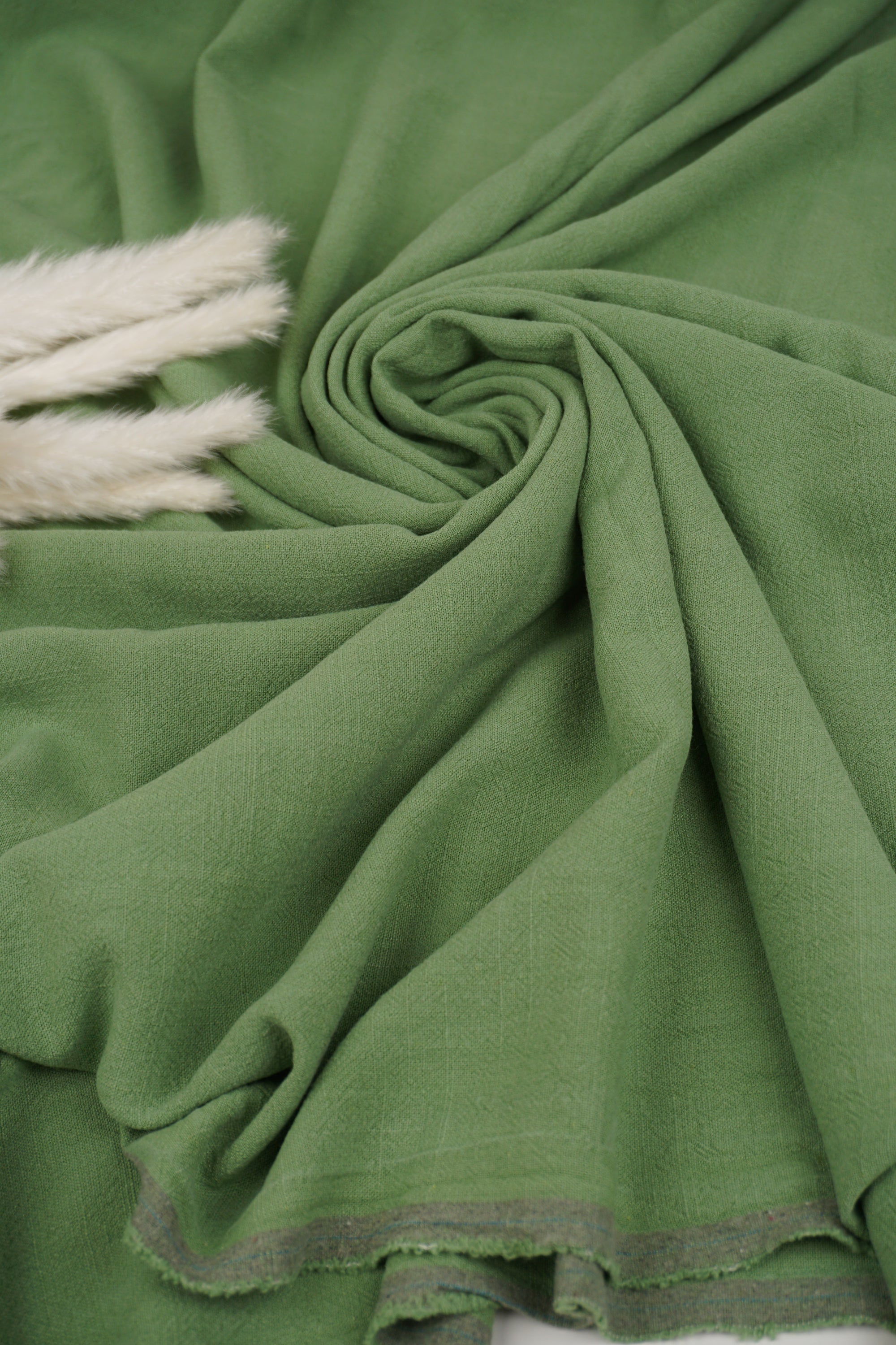 Moss Green Washed Linen Rayon Fabric
