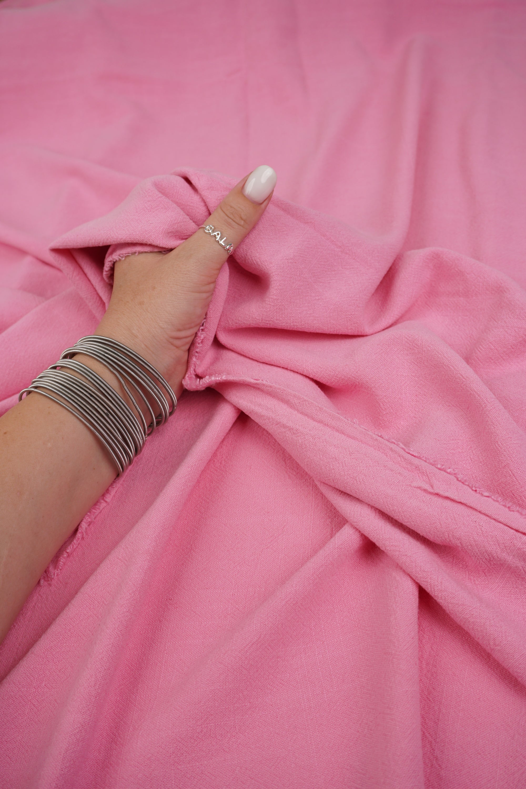 Rosebloom Pink Washed Linen Rayon Fabric