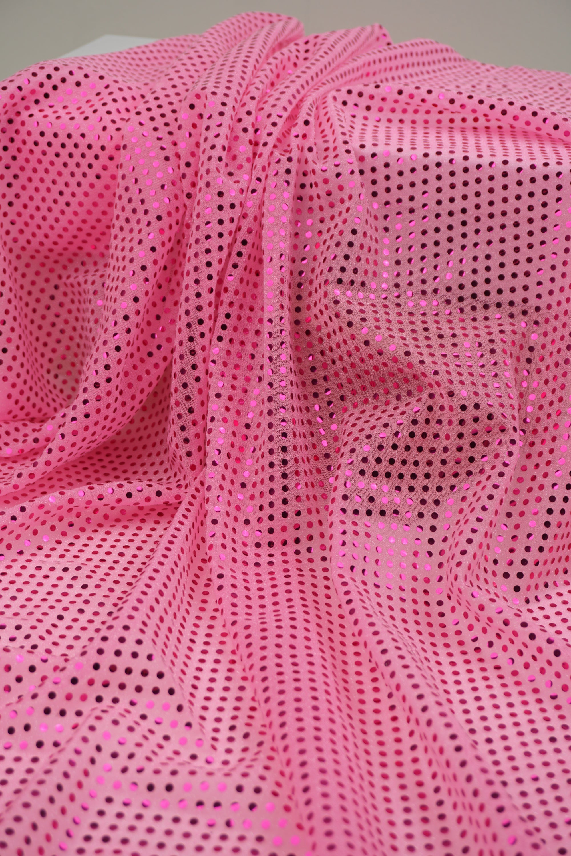 Pink 3mm Confetti Dot Sequin Fabric | Metallic Mesh Sparkle | By the Yard