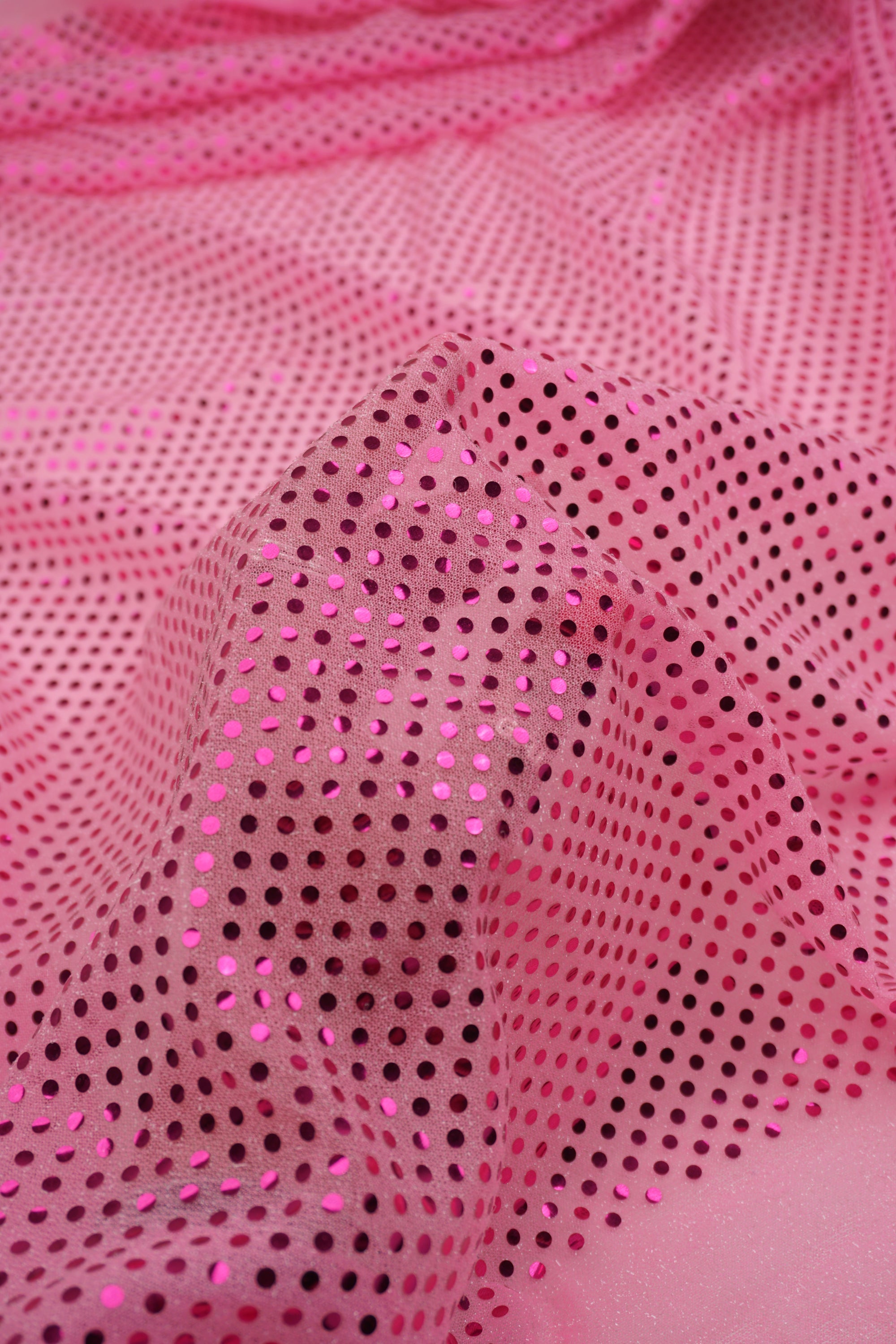 Pink 3mm Confetti Dot Sequin Fabric | Metallic Mesh Sparkle | By the Yard
