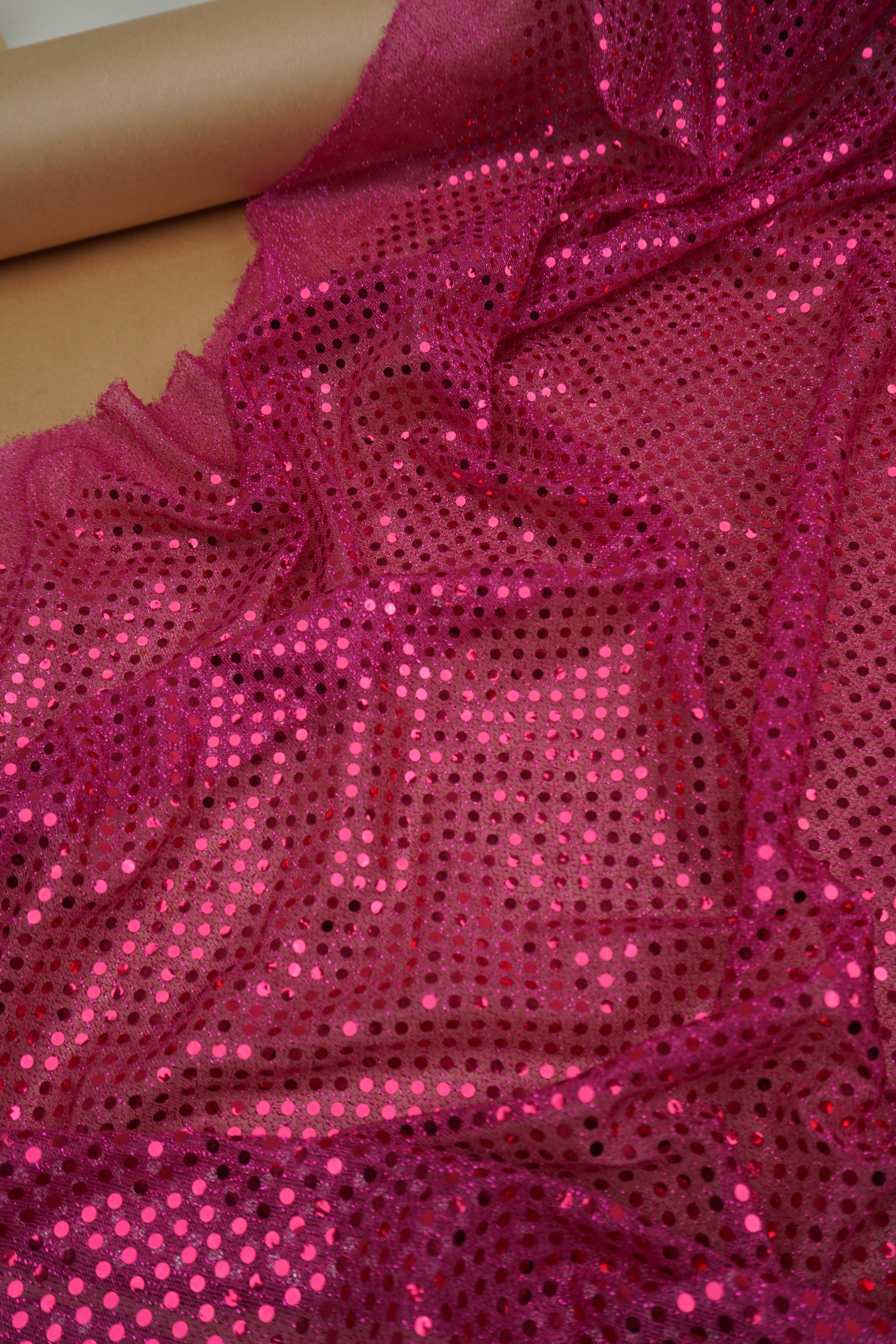 Fuchsia Sequin Fabric by the Yard | 3mm Confetti Dot Metallic Mesh