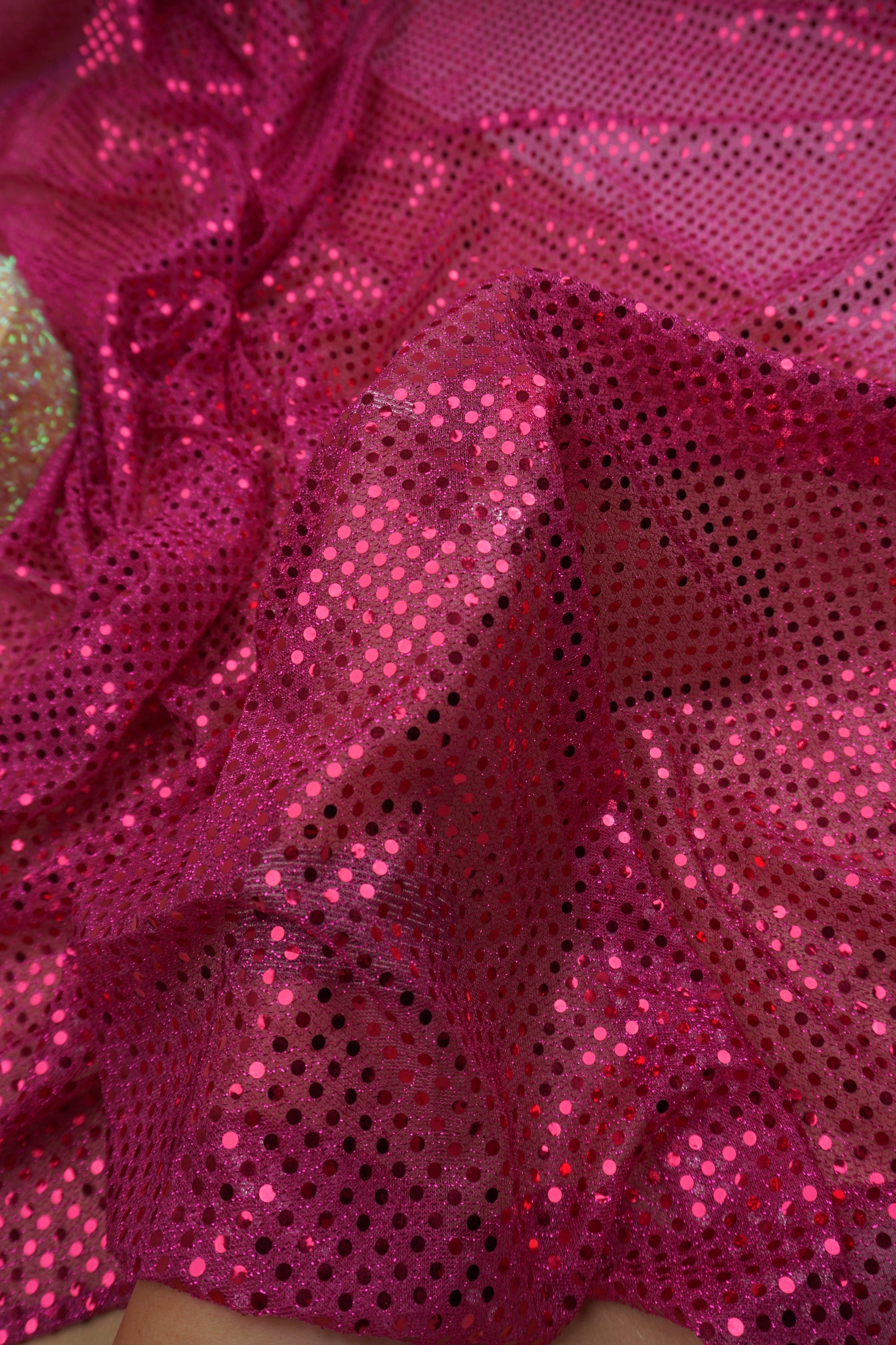 Fuchsia Sequin Fabric by the Yard | 3mm Confetti Dot Metallic Mesh