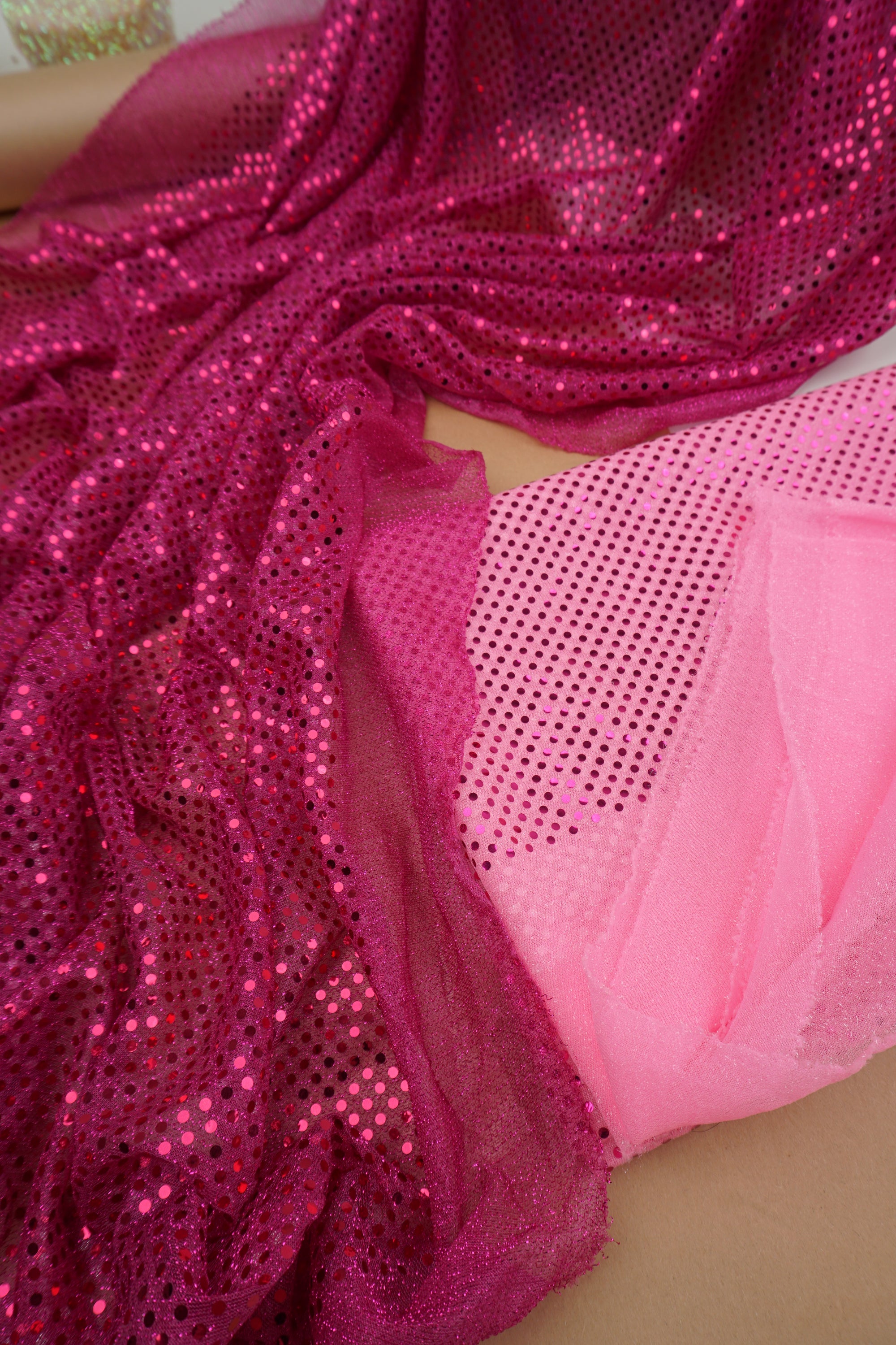 Fuchsia Sequin Fabric by the Yard | 3mm Confetti Dot Metallic Mesh