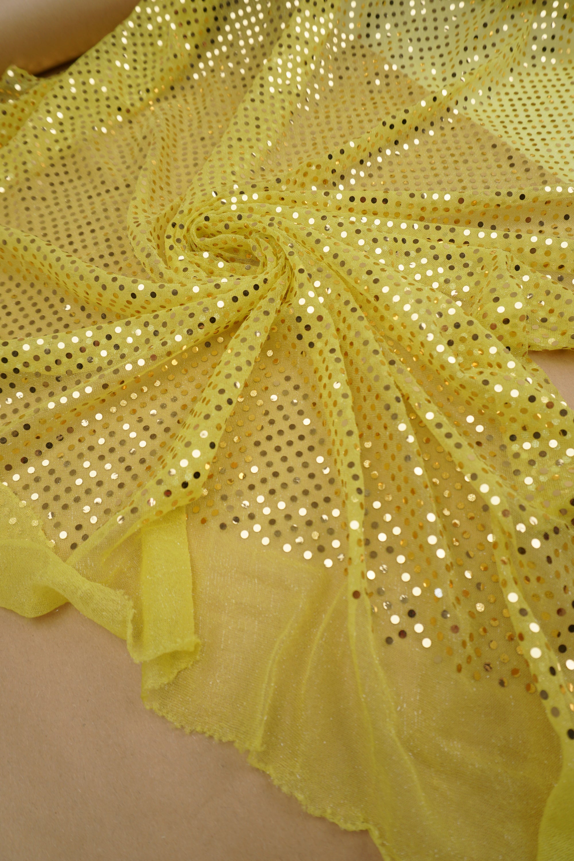Butter Yellow 3mm Confetti Dot Sequin Fabric | Metallic Mesh Sparkle | By the Yard