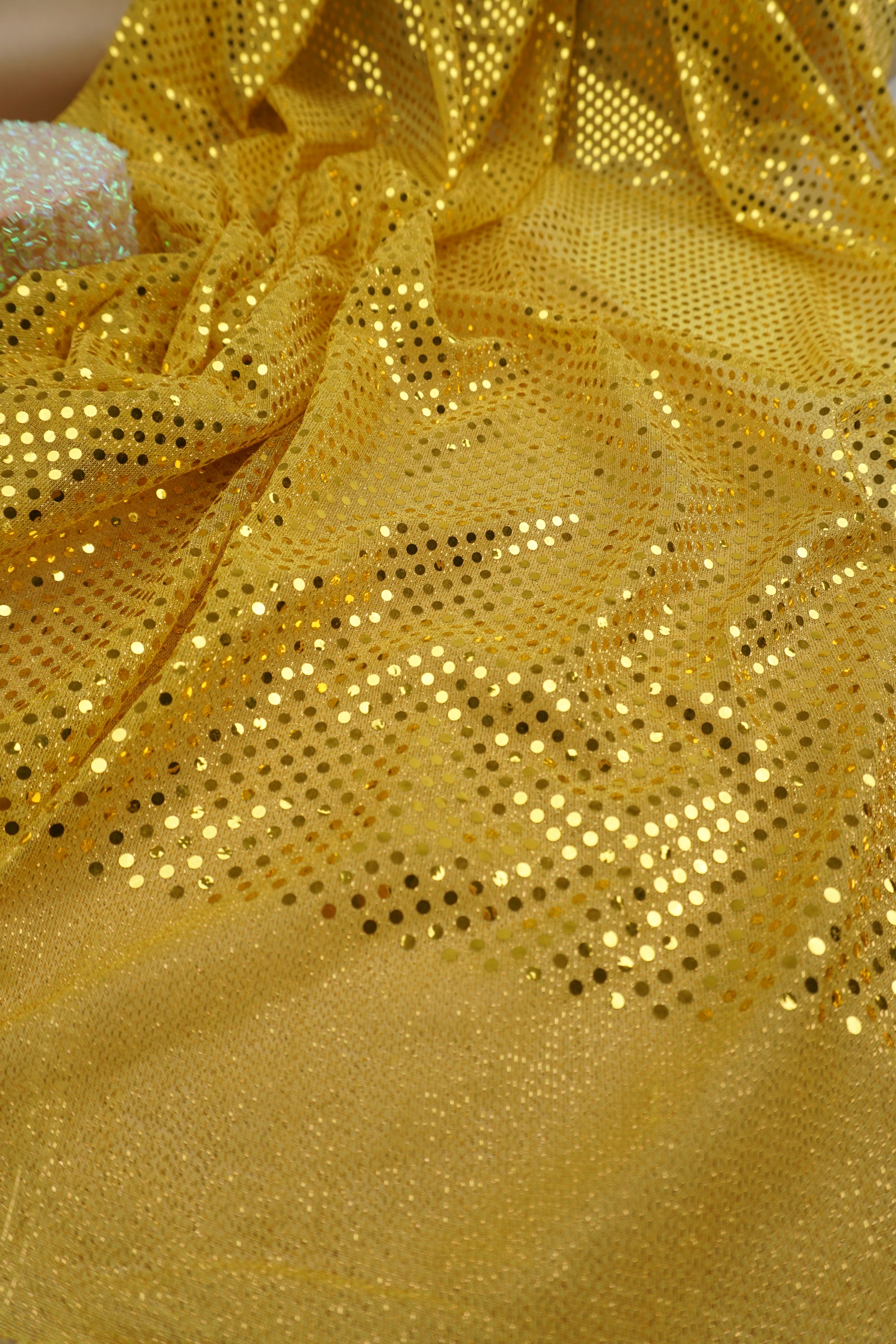 Gold 3mm Confetti Dot Sequin Fabric Metallic Mesh Sparkle By the Yard