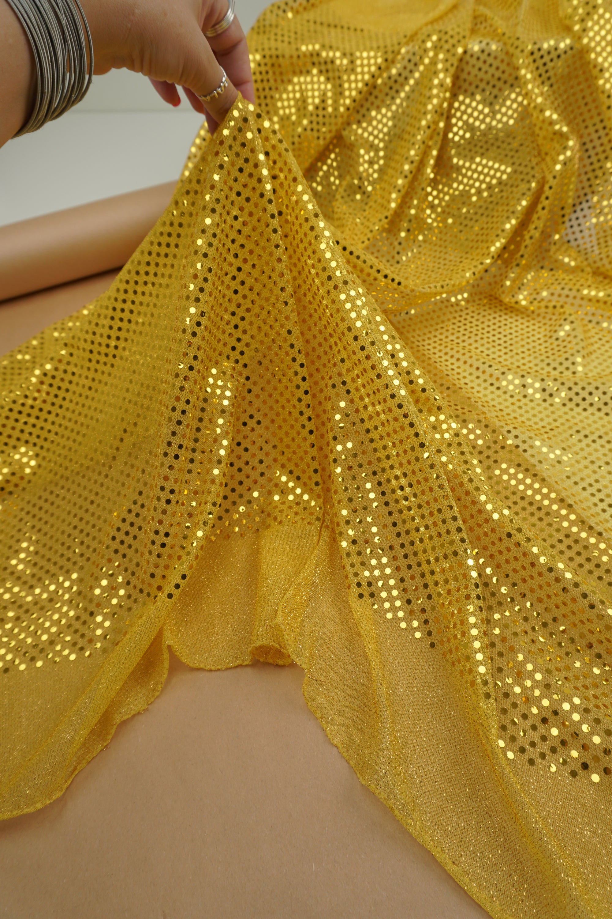 Gold 3mm Confetti Dot Sequin Fabric Metallic Mesh Sparkle By the Yard