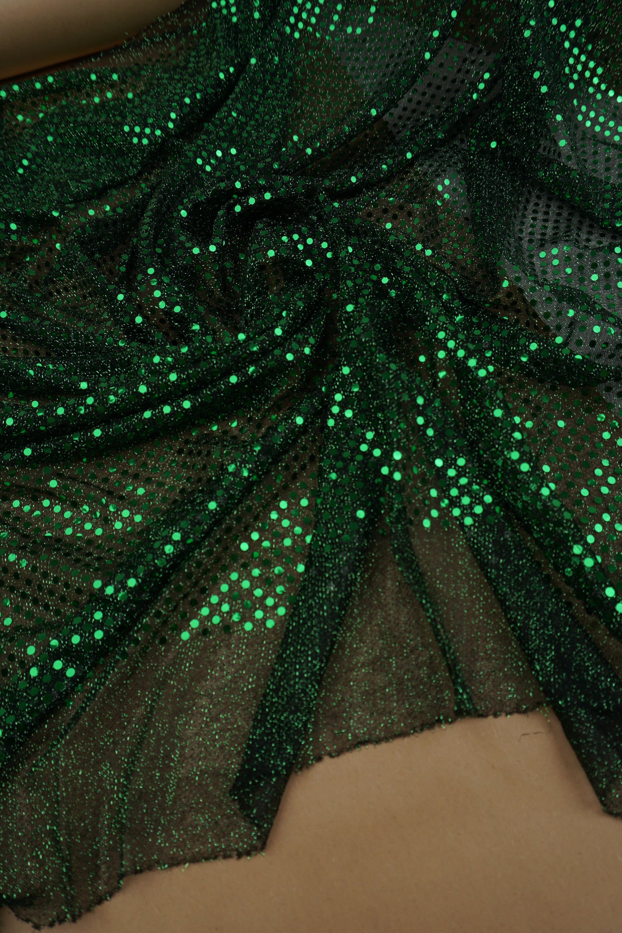 Emerald 3mm Confetti Dot Sequin Fabric | Metallic Mesh Sparkle | By the Yard