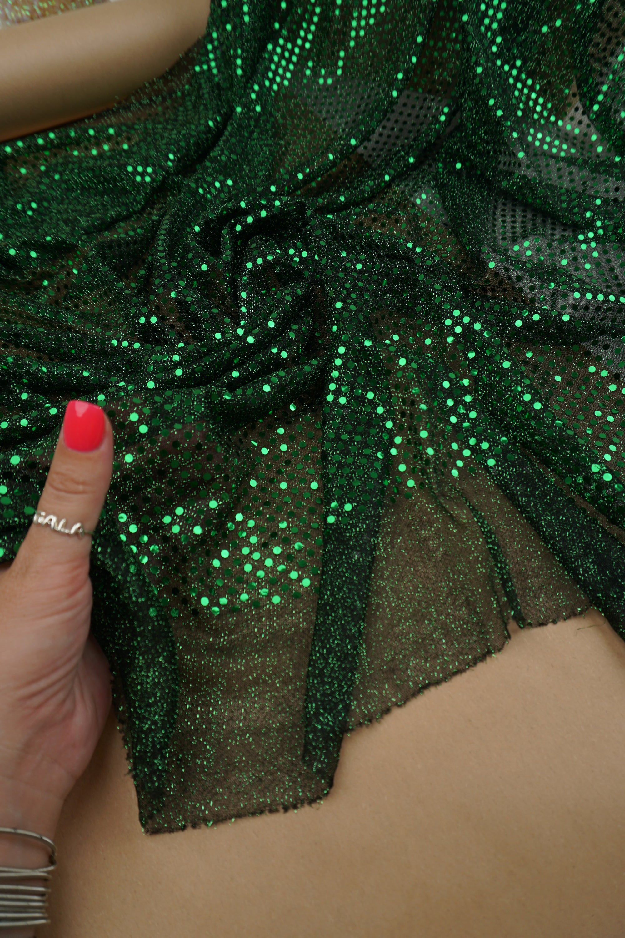 Emerald 3mm Confetti Dot Sequin Fabric | Metallic Mesh Sparkle | By the Yard