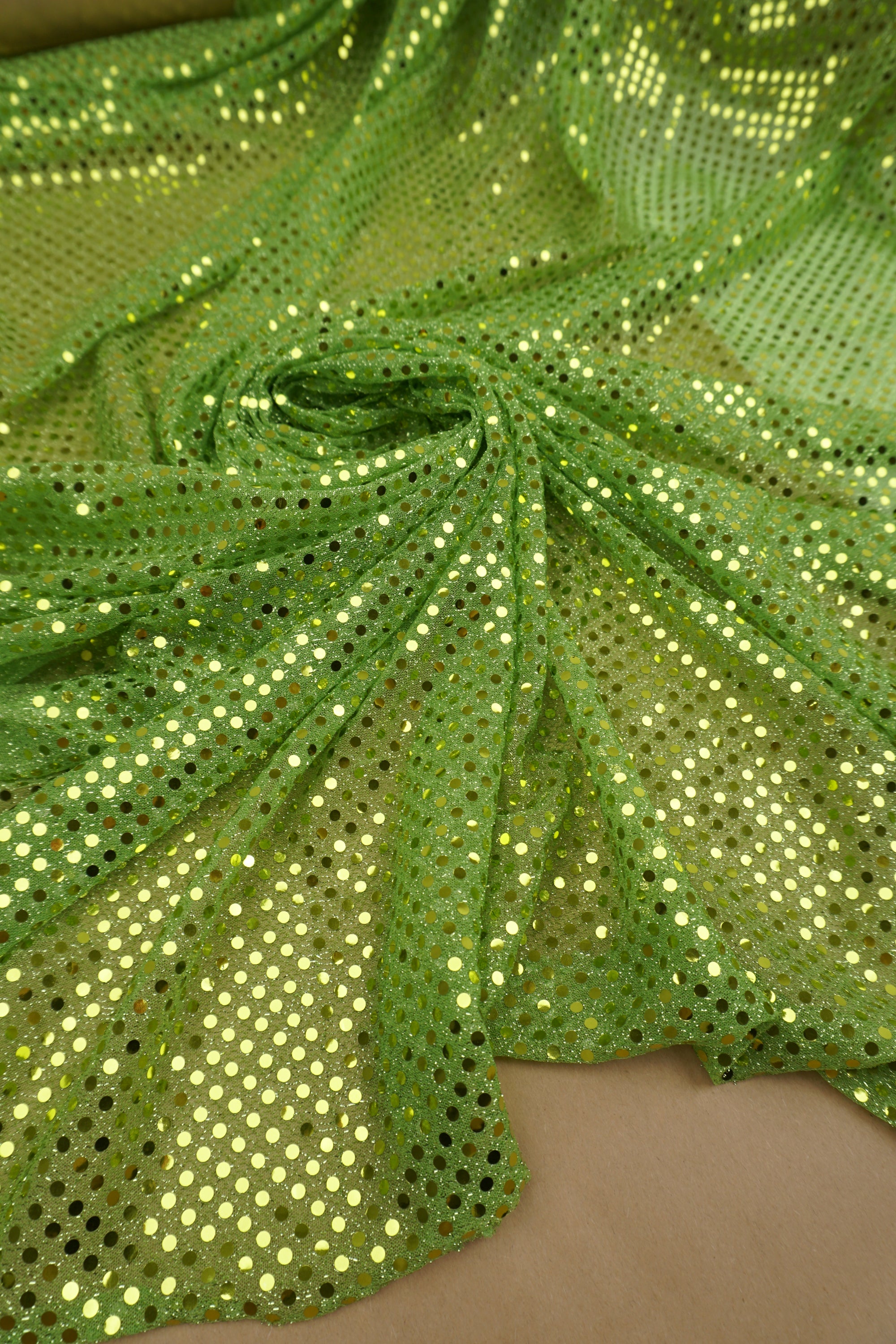 Lime 3mm Confetti Dot Sequin Fabric | Metallic Mesh Sparkle | By the Yard