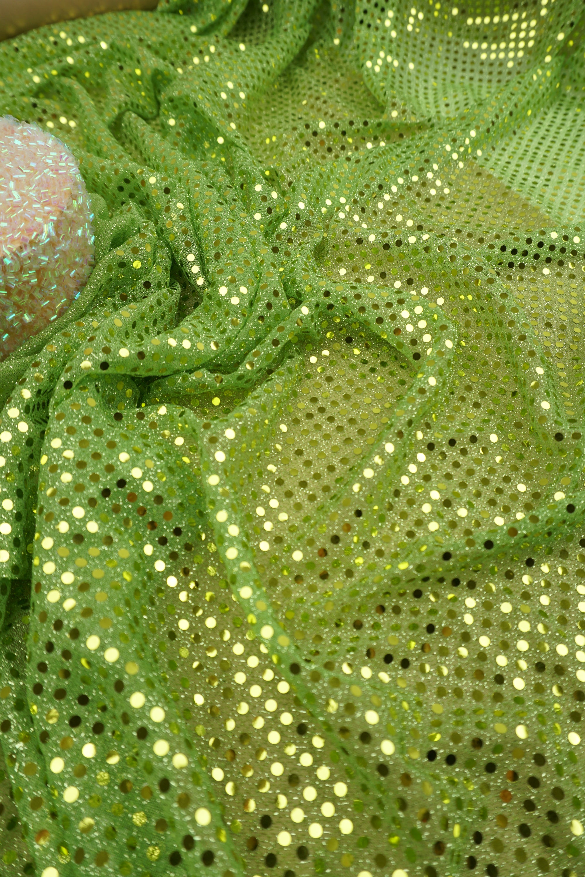 Lime 3mm Confetti Dot Sequin Fabric | Metallic Mesh Sparkle | By the Yard