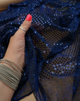 Navy Blue 3mm Confetti Dot Sequin Fabric | Metallic Mesh Sparkle | By the Yard