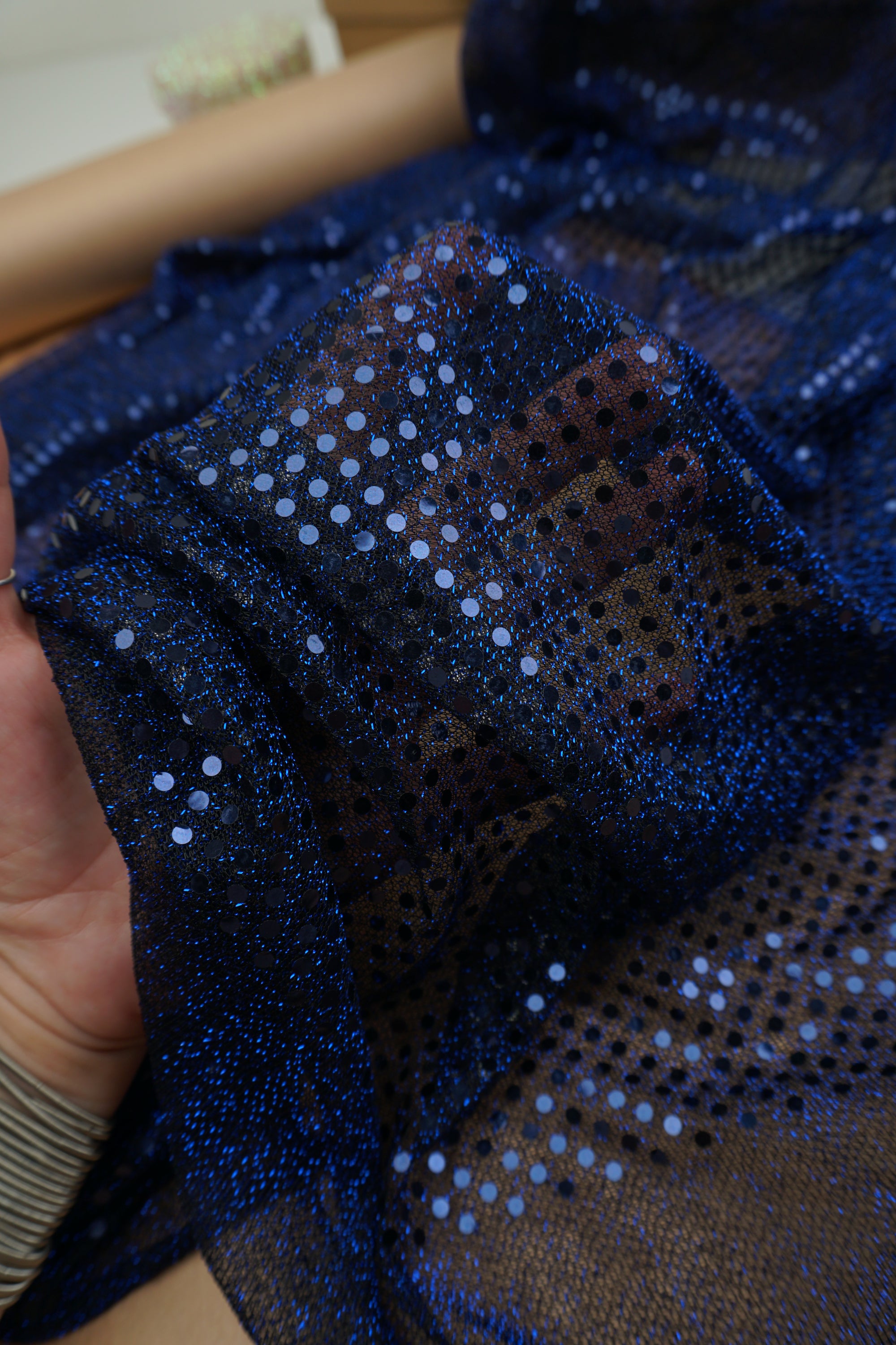 Navy Blue 3mm Confetti Dot Sequin Fabric | Metallic Mesh Sparkle | By the Yard