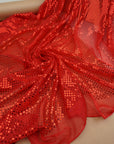 Red 3mm Confetti Dot Sequin Fabric | Metallic Mesh Sparkle | By the Yard